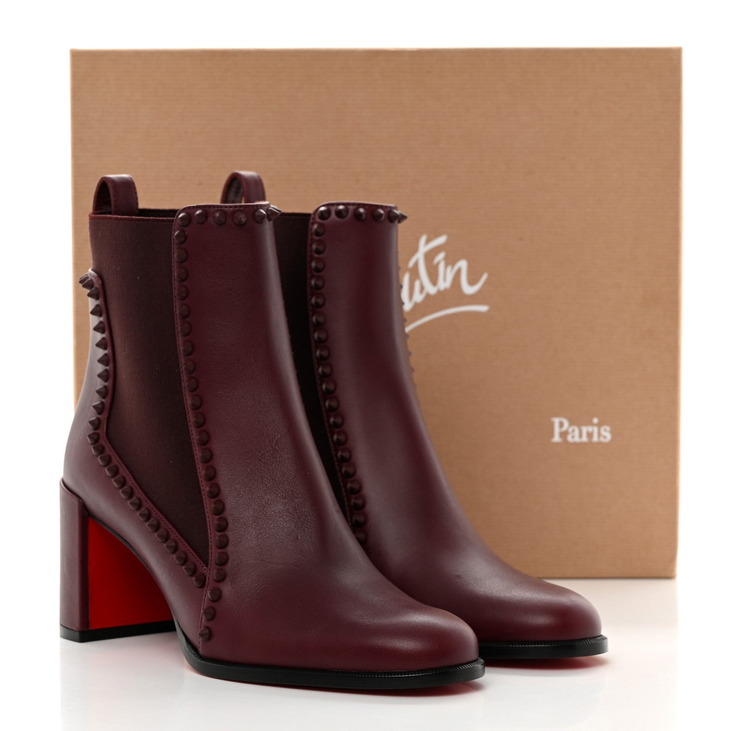 Christian Louboutin Calfskin Out Line Spike Lug 70 Boots 37.5 Bordeaux 8 of 8