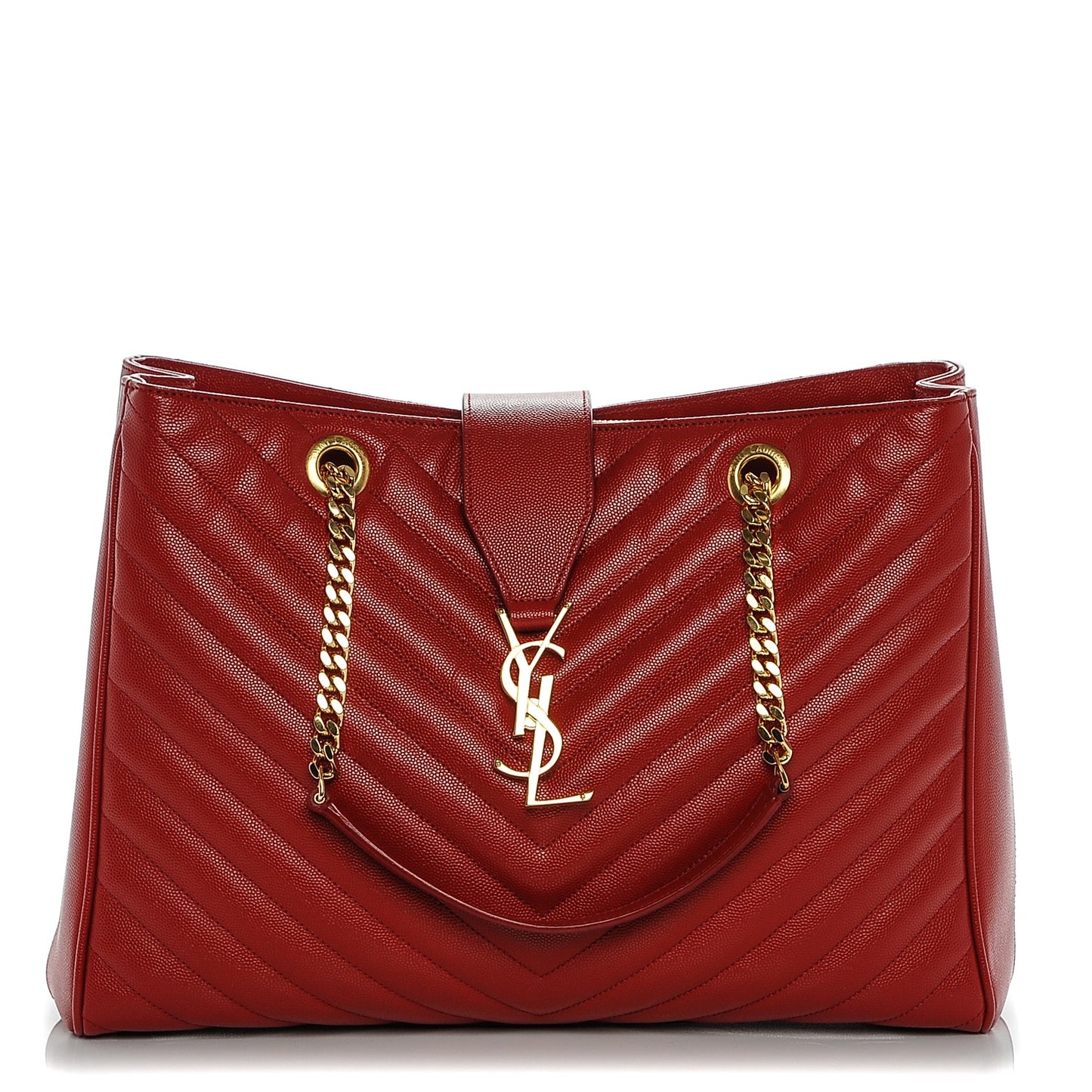 Grain De Poudre Matelasse Chevron Monogram Shopping Bag Red