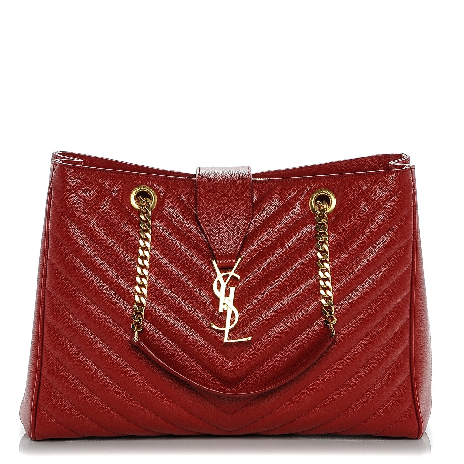 Saint Laurent Grain De Poudre Matelasse Chevron Monogram Shopping Bag Red 1 of 6