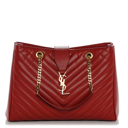 Saint Laurent Grain De Poudre Matelasse Chevron Monogram Shopping Bag Red 1 of 6