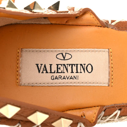 Valentino Garavani Grained Calfskin Rockstud Ankle Wrap Espadrille 15/85mm Wedges 39 Light Cuir 6 of 9