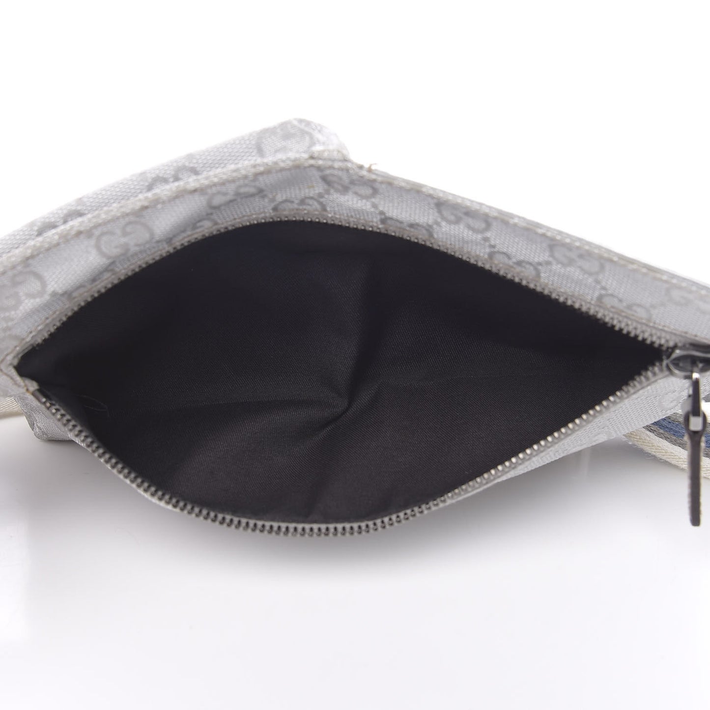 GG Monogram Web Double Pocket Belt Bag Silver