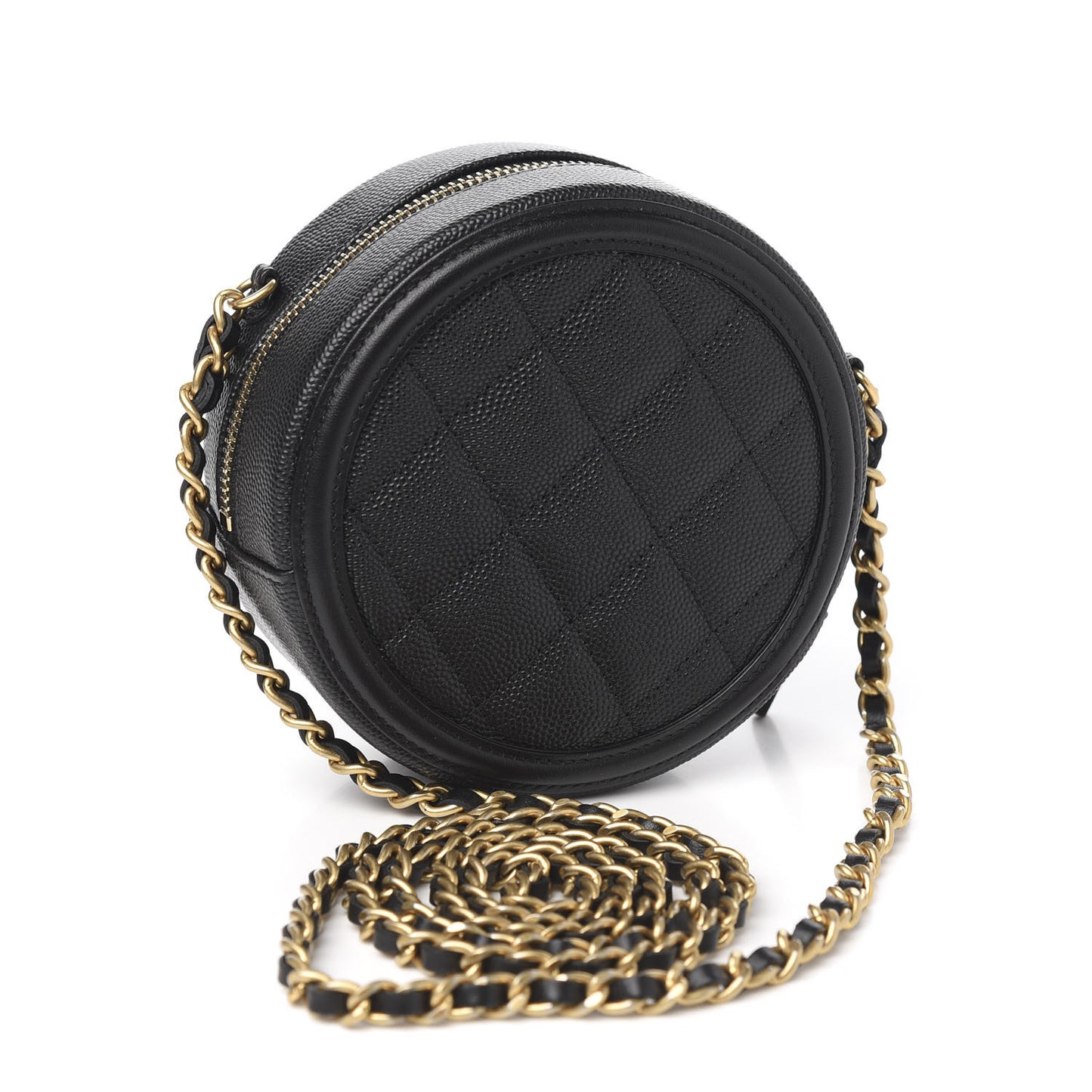 Caviar Quilted Round Filigree Crossbody Black
