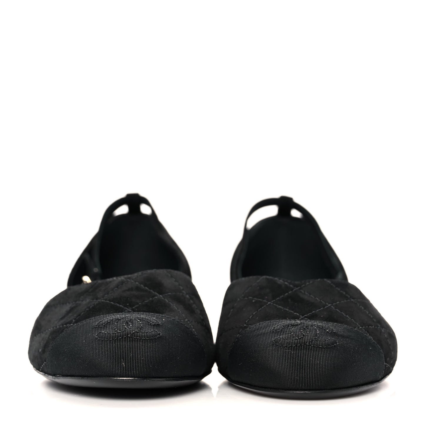 Suede Grosgrain CC Cap Toe Ankle Flat 37 Black