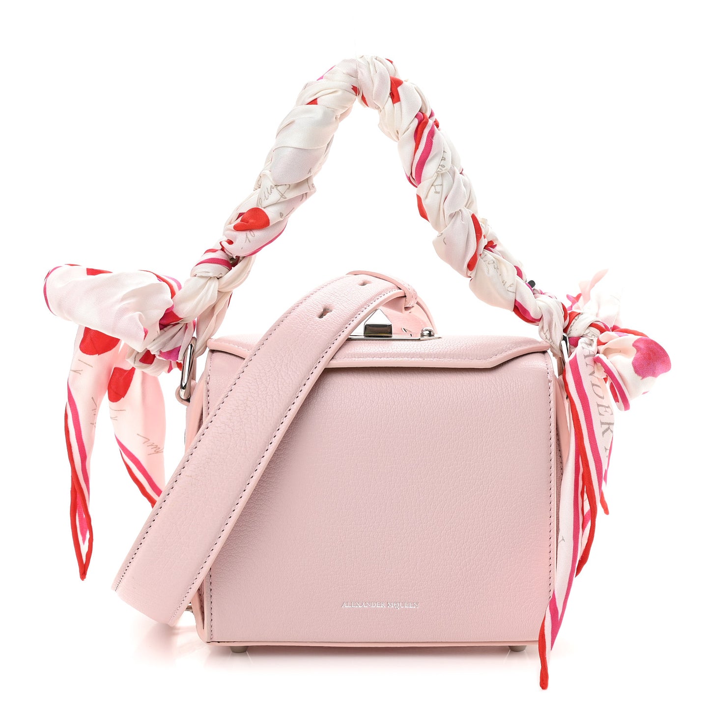 Calfskin Silk Scarf Box Shoulder Bag 16 Baby Pink Ivory