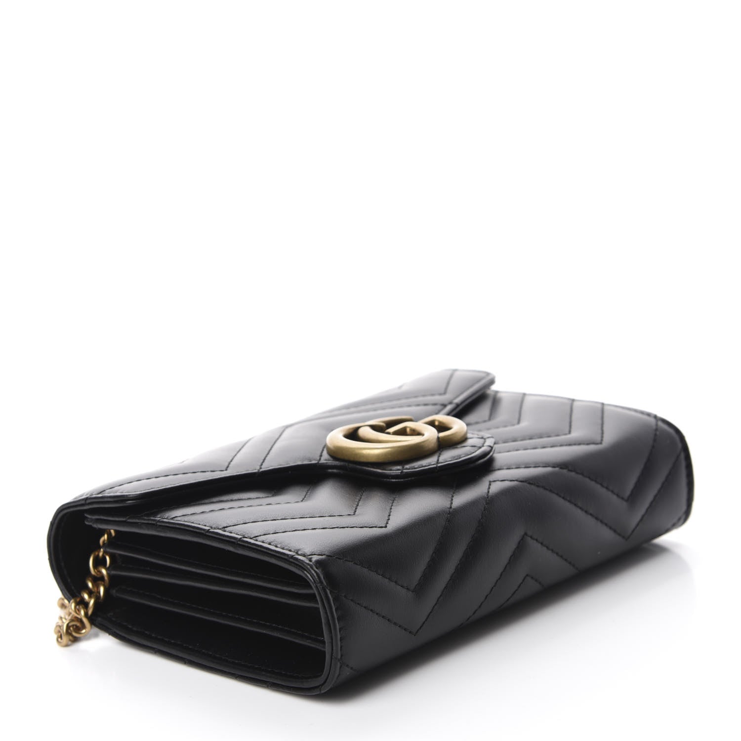 Gucci Calfskin Matelasse GG Marmont Chain Wallet Black 4 of 11