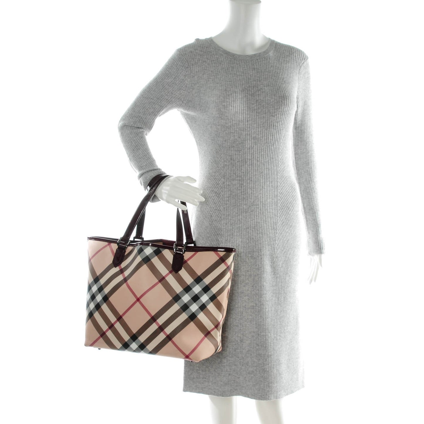 Patent Trim Nova Check Medium Shopper Tote Red