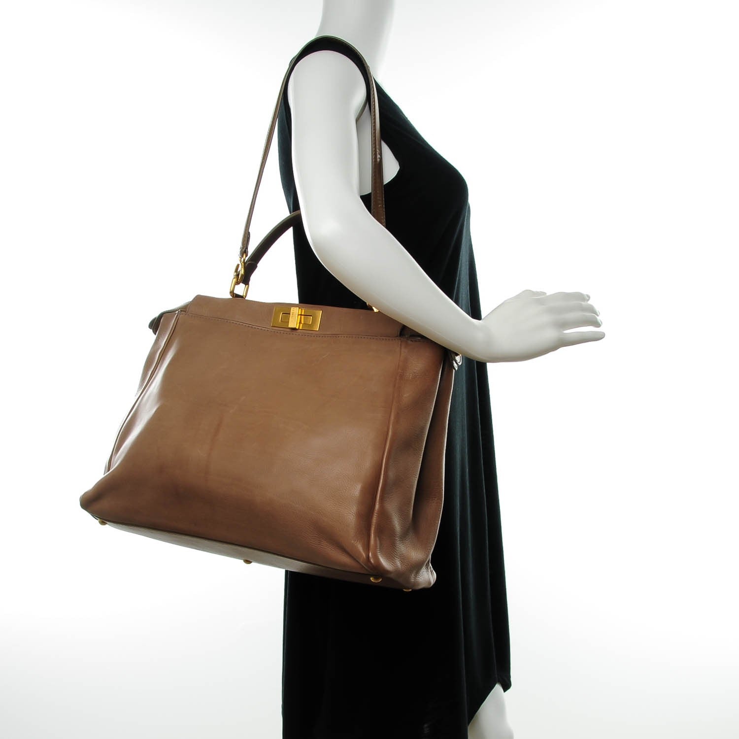 Fendi Vitello Saddle Large Peekaboo Iconic Satchel Moro 2 of 8