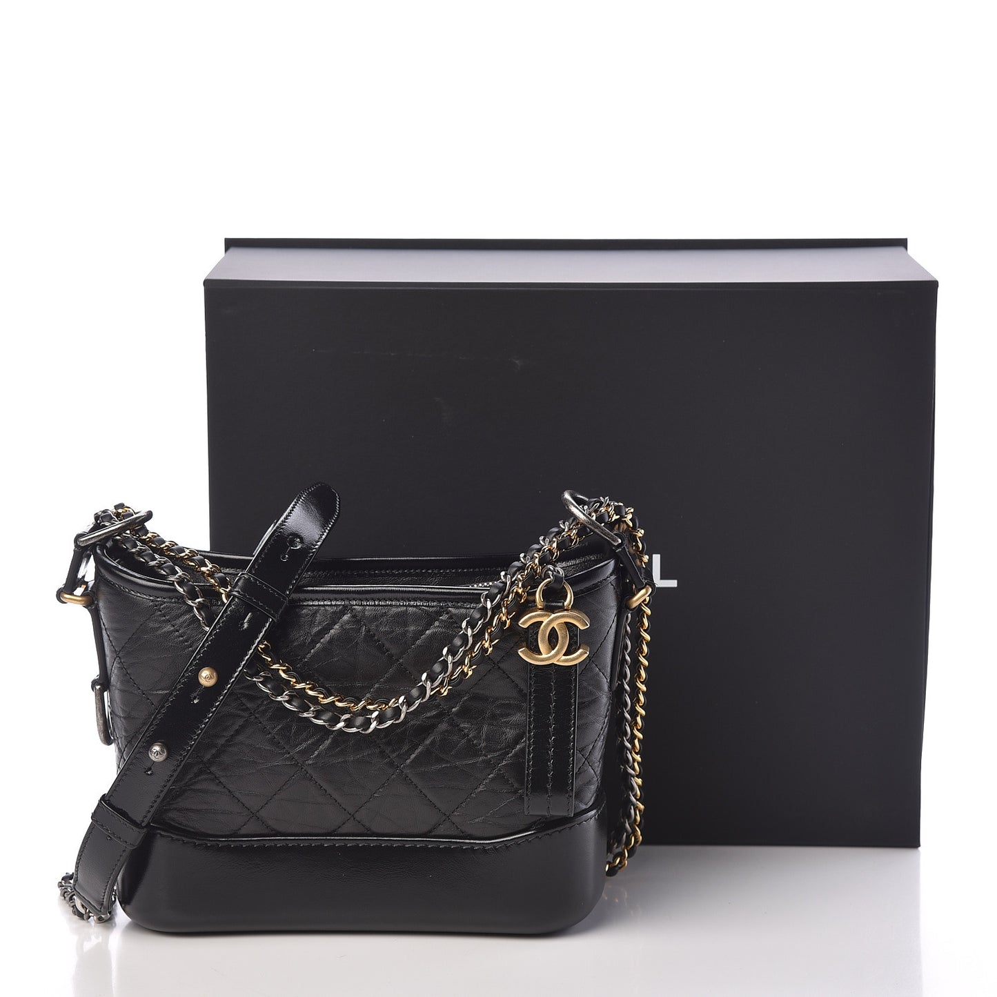 Aged Calfskin Quilted Small Gabrielle Hobo Black