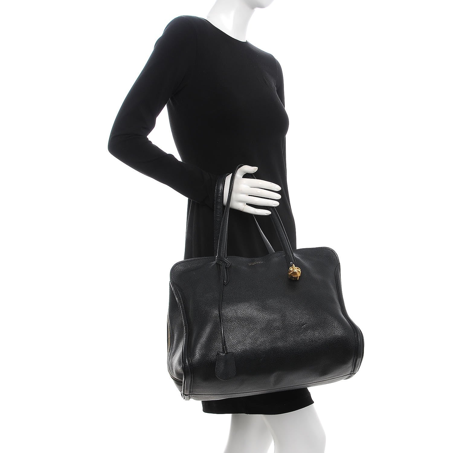 Alexander McQueen Pebbled Calfskin Large Skull Padlock Zip Around Tote Black 2 of 19