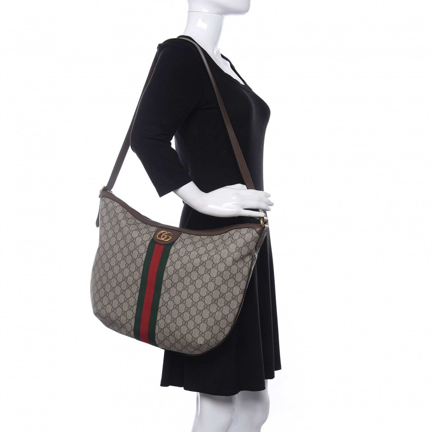 Gucci GG Supreme Monogram Web Ophidia Half Moon Hobo Brown 2 of 9