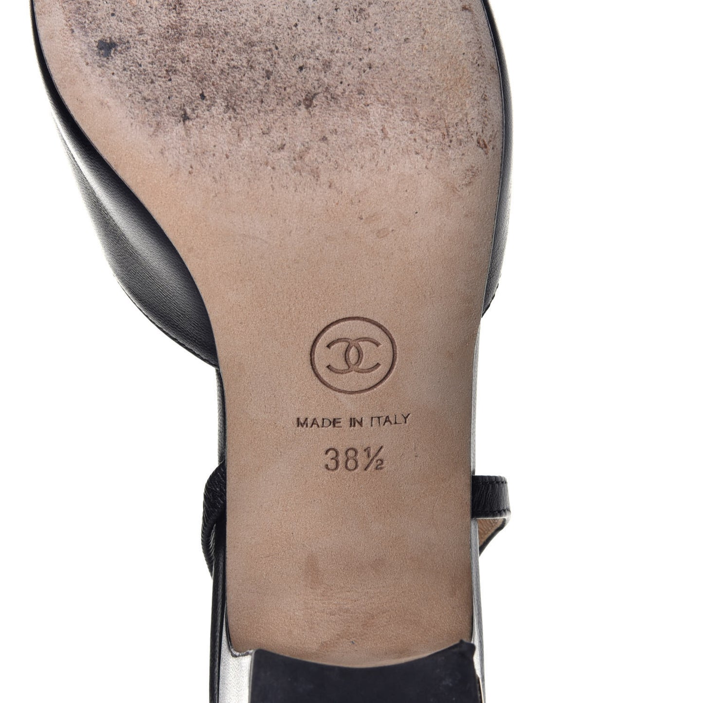 Goatskin Grosgrain Cap Toe CC Slingback Sandals 38.5 Black