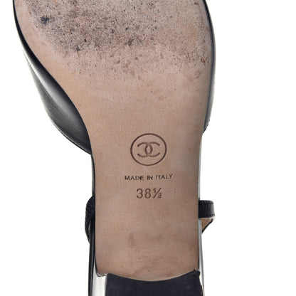 Chanel Goatskin Grosgrain Cap Toe CC Slingback Sandals 38.5 Black 6 of 8