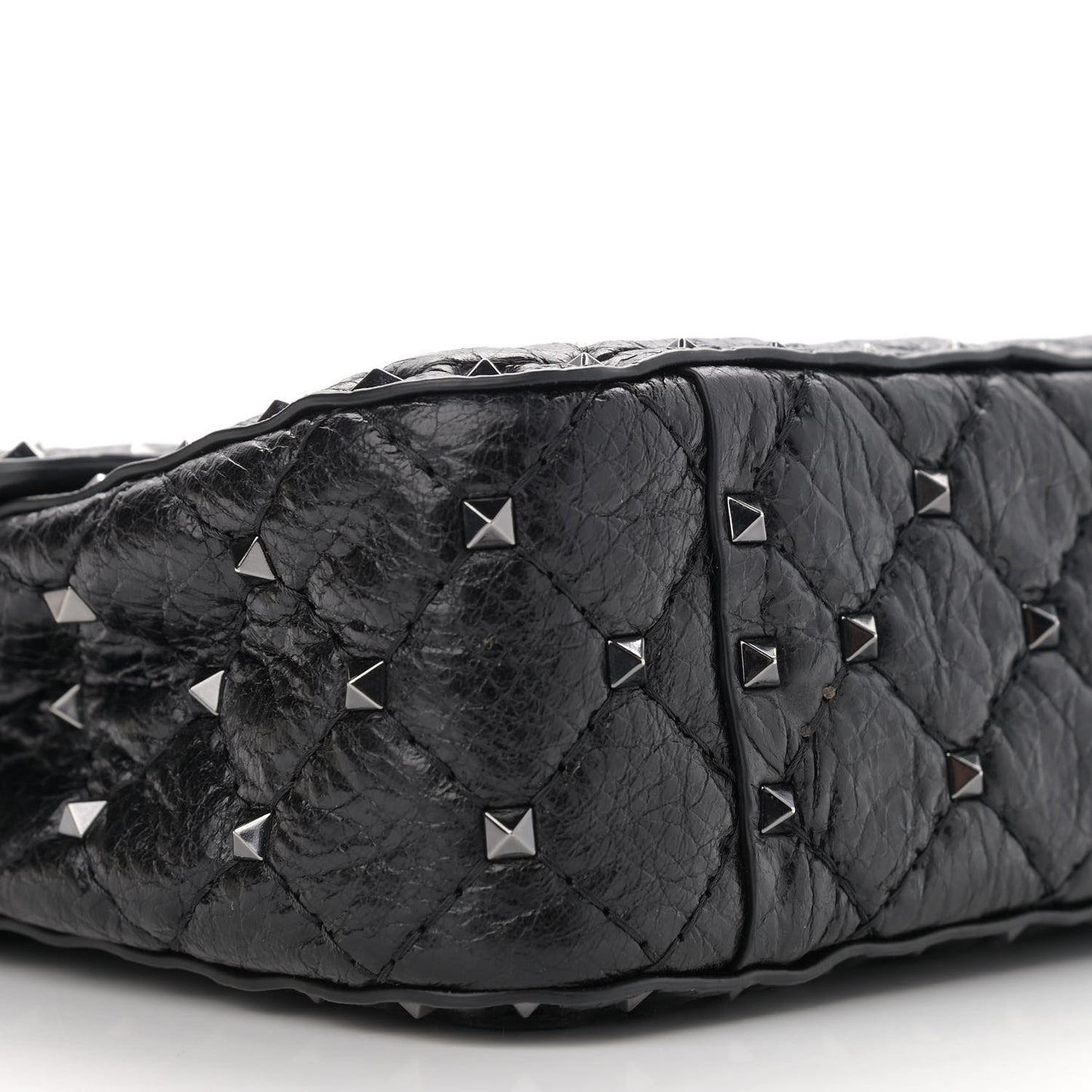 Craquele Nappa Medium Rockstud Spike Shoulder Bag Black