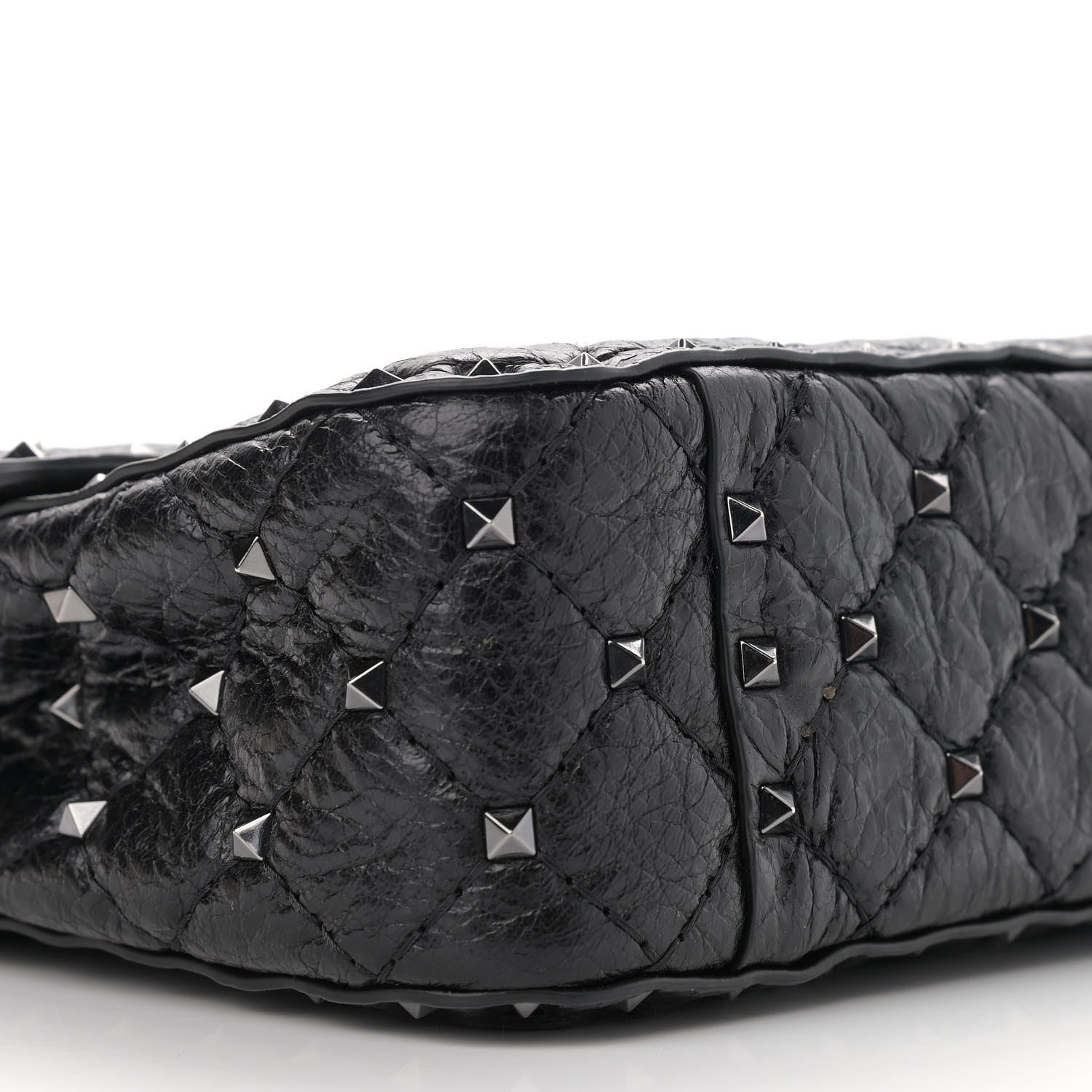 Valentino Garavani Craquele Nappa Medium Rockstud Spike Shoulder Bag Black 8 of 9