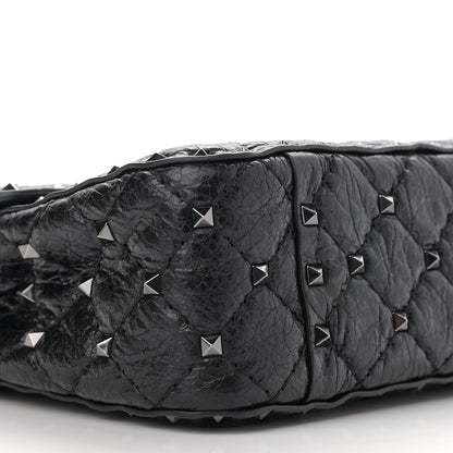 Valentino Garavani Craquele Nappa Medium Rockstud Spike Shoulder Bag Black 8 of 9