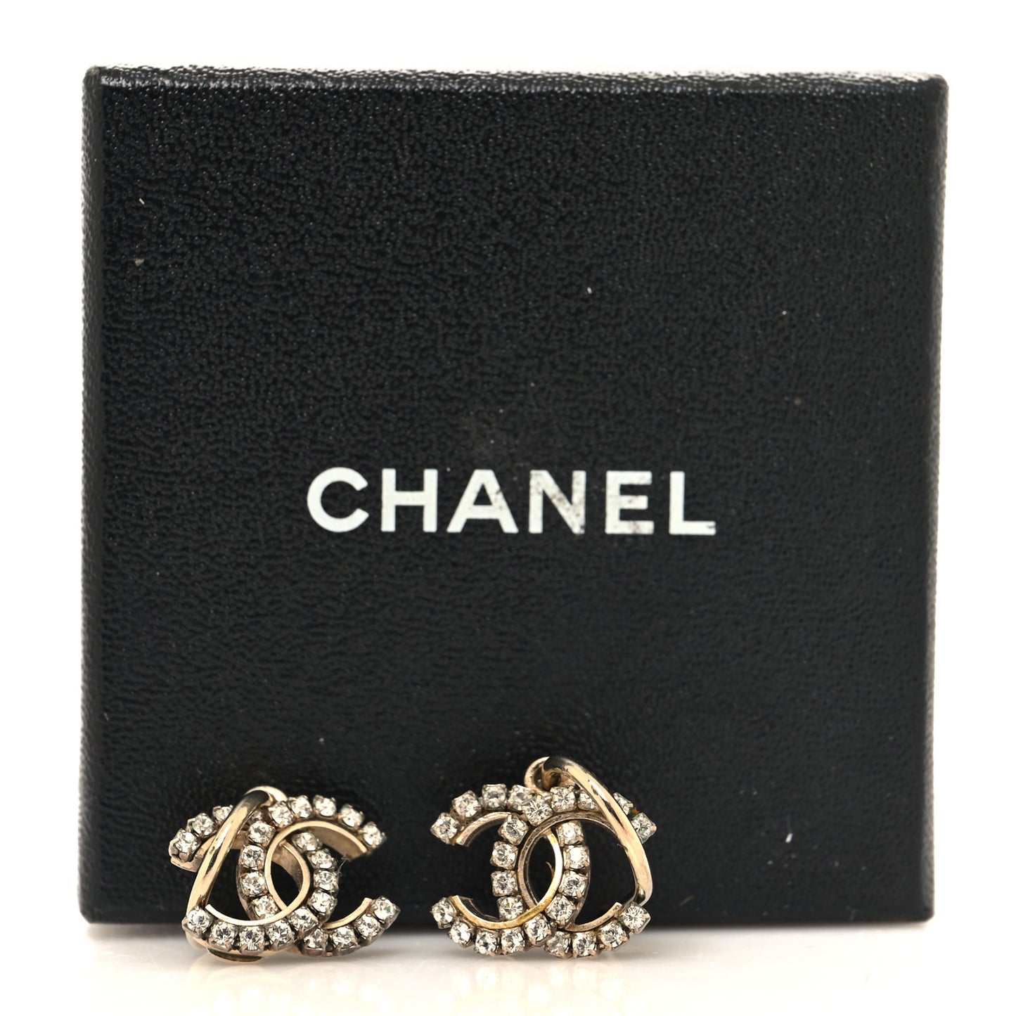 Metal Crystal Studded CC Hoop Drop Earrings Gold