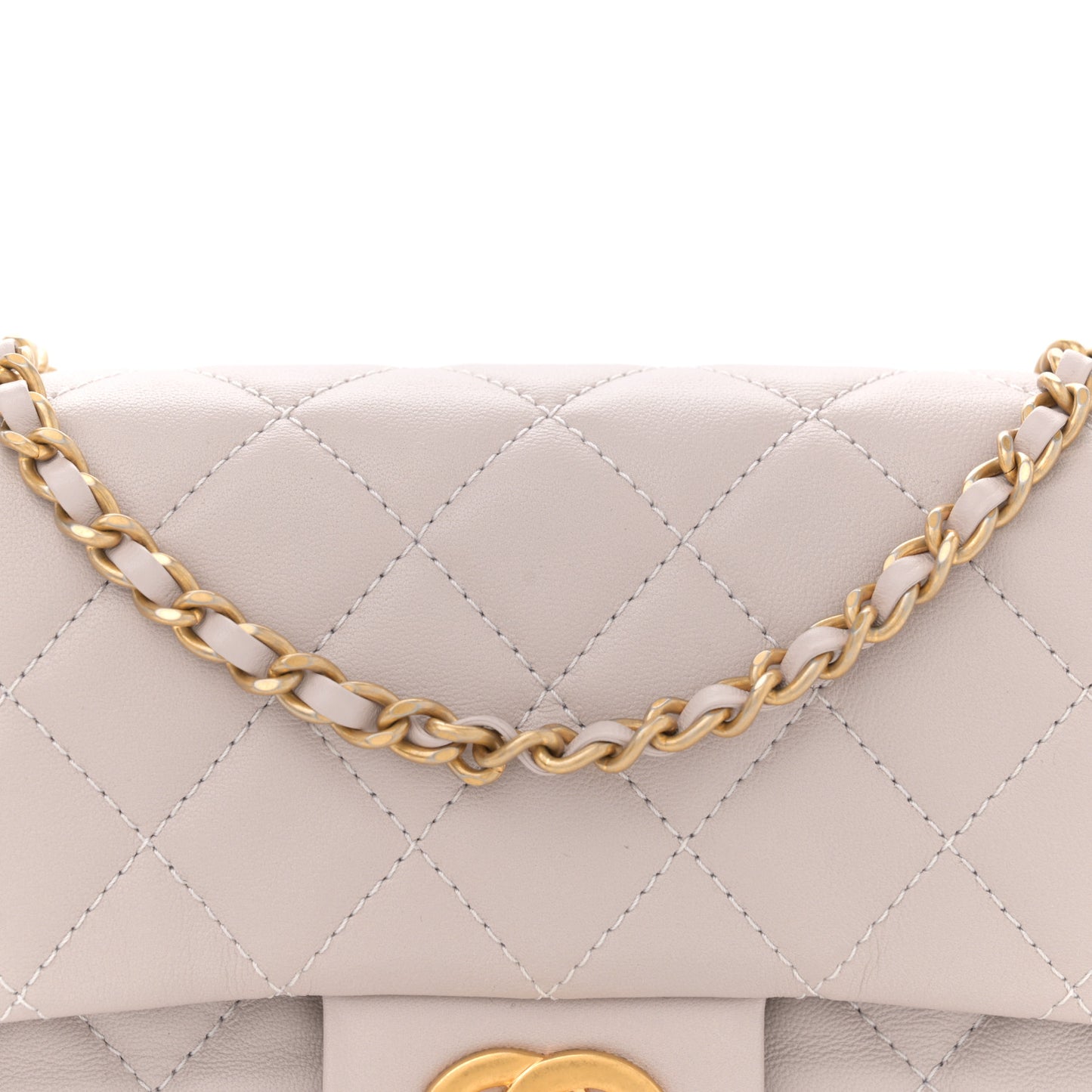 Lambskin Quilted Mini Rectangular Pearl Crush Flap Grey