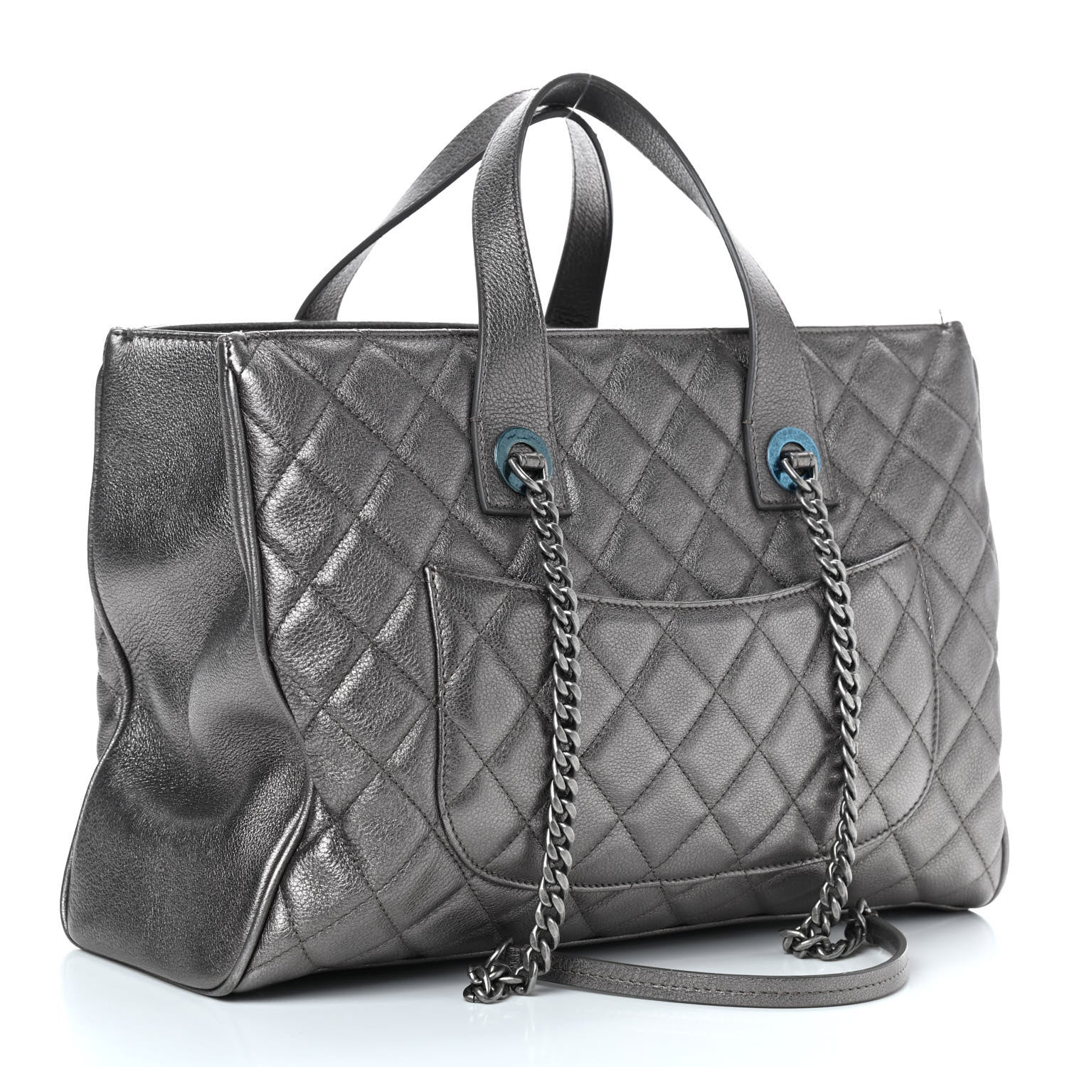Chanel Metallic Grained Calfskin Quilted Large Casual Pocket Tote Silver 2 of 9
