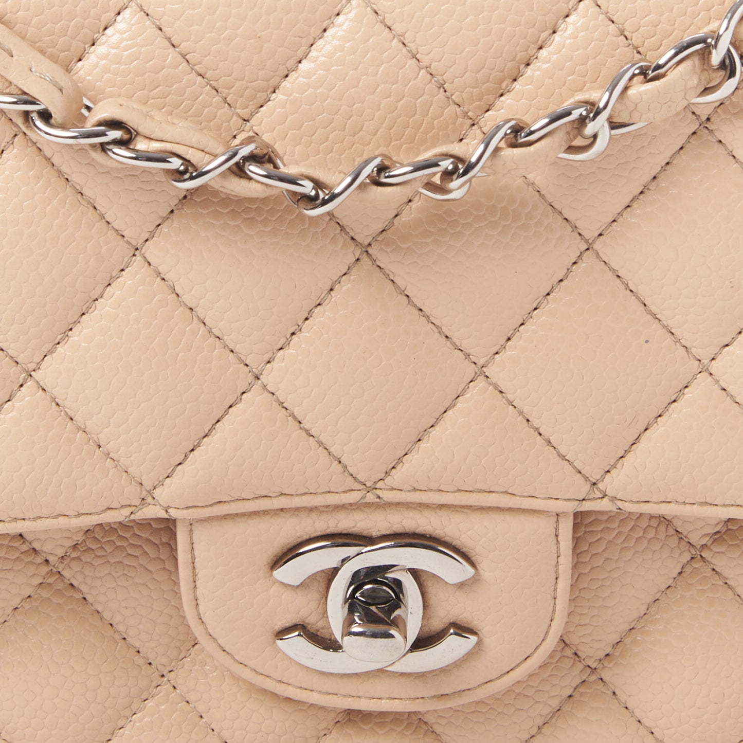 Caviar Quilted Medium Double Flap Beige Clair