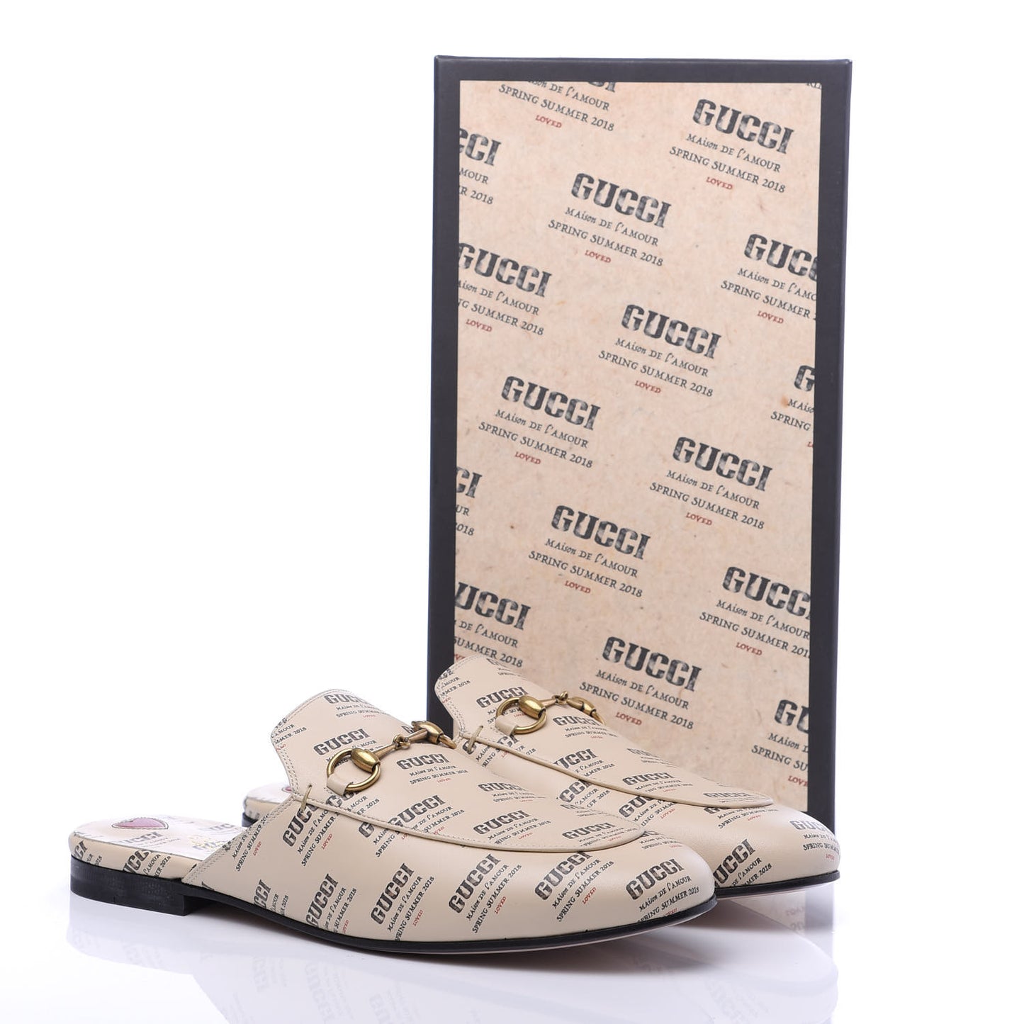 Calfskin Stamp Print Womens Princetown Slippers 39 Soy Black
