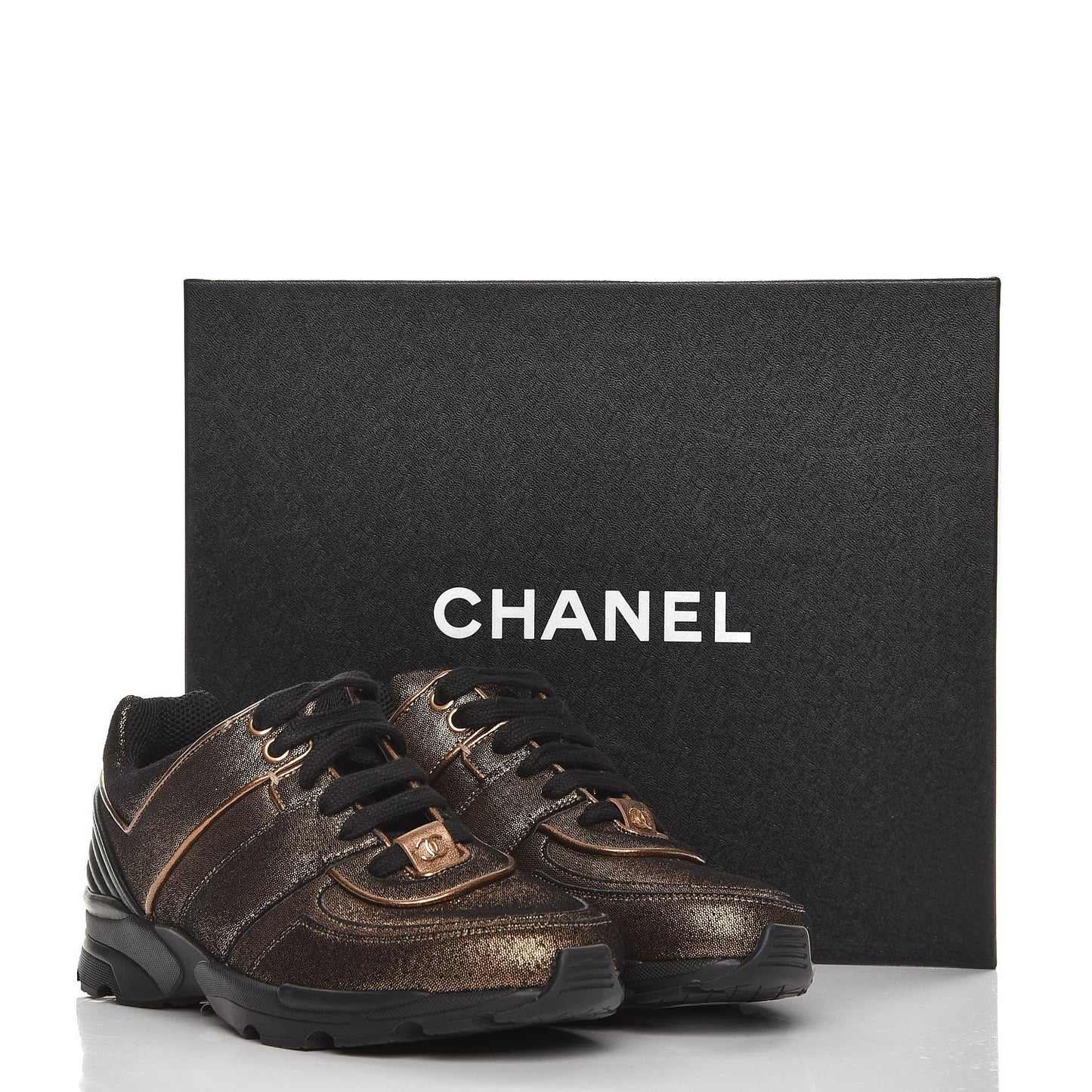 Fabric Calfskin CC Sneakers 36.5 Golden Brown