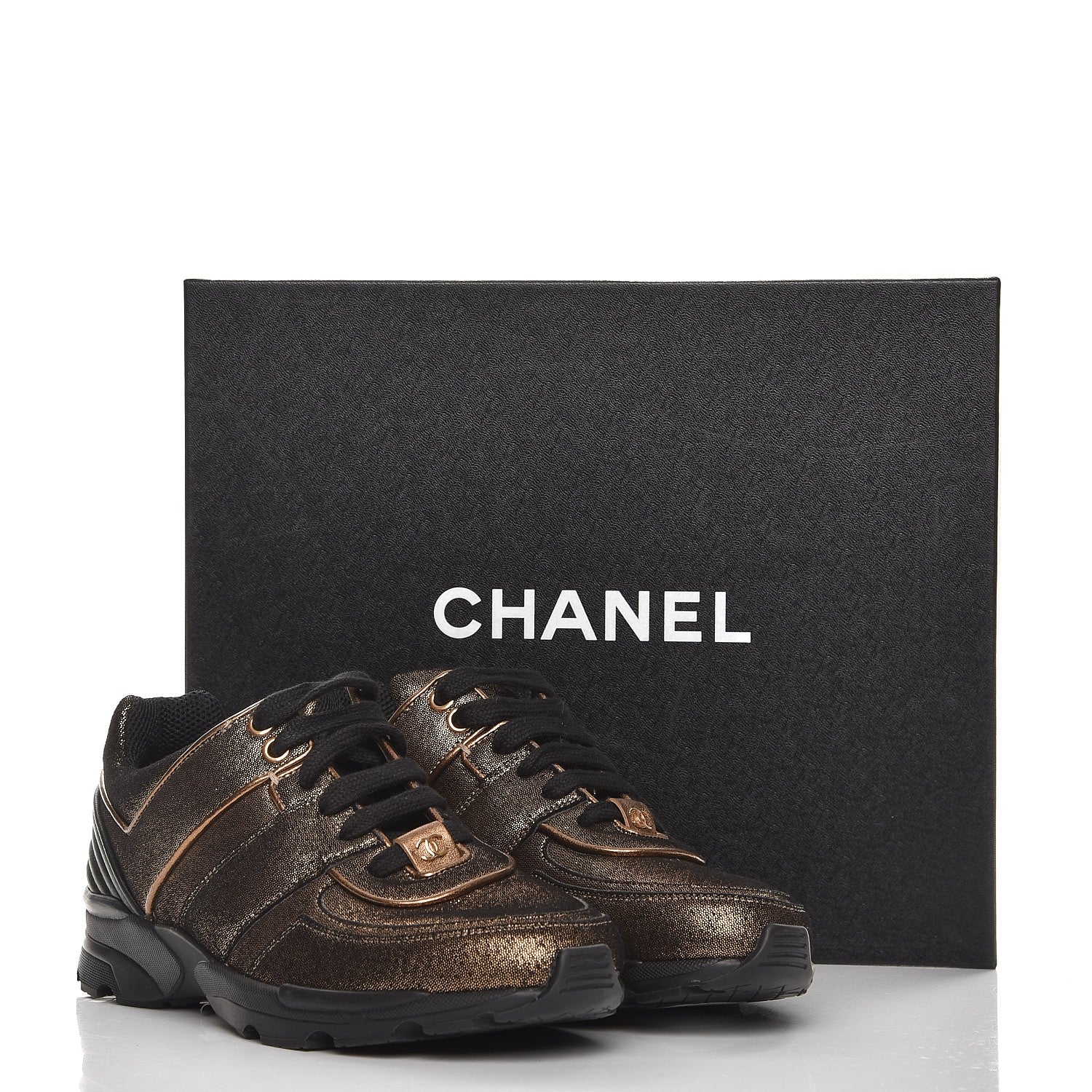 Chanel Fabric Calfskin CC Sneakers 36.5 Golden Brown 9 of 9