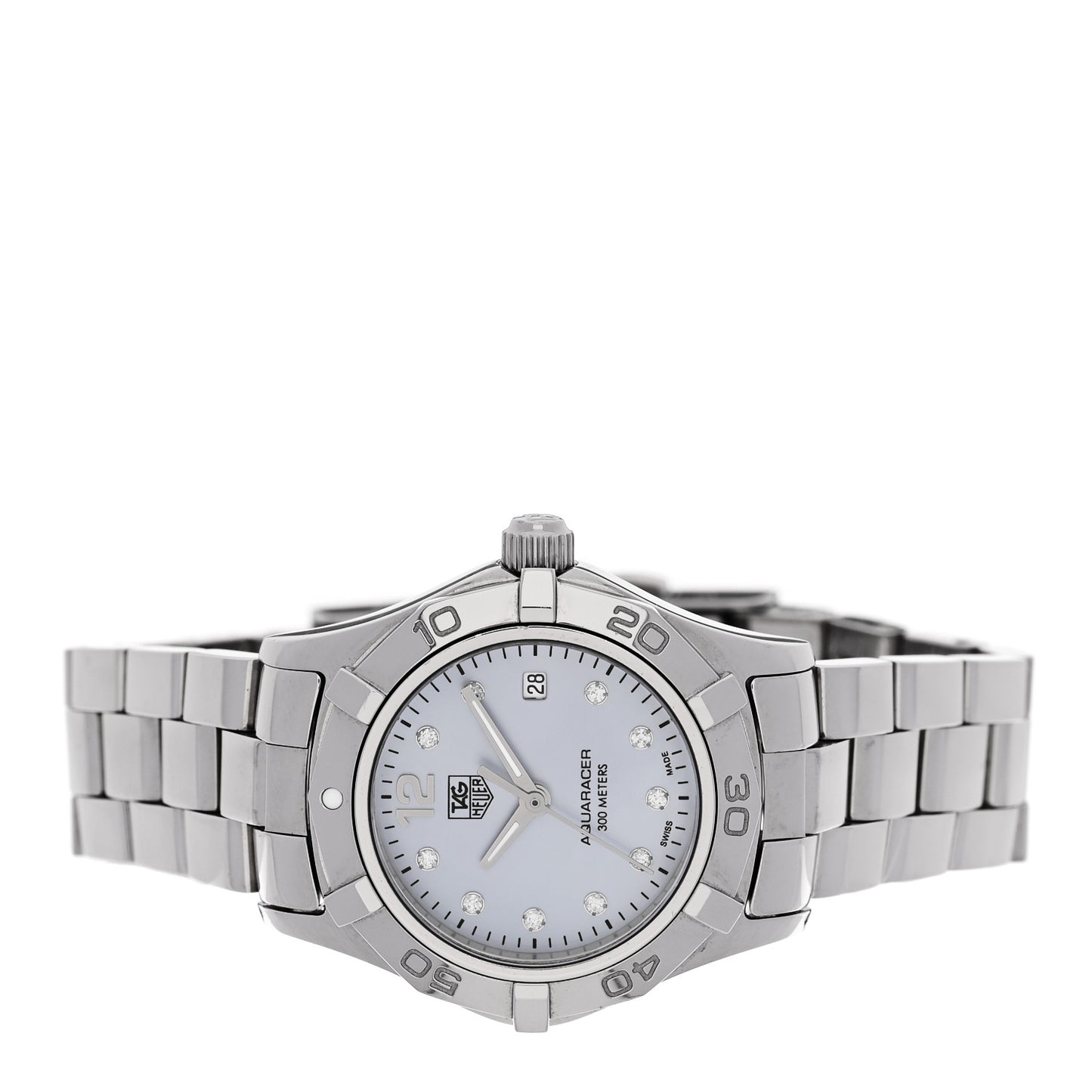 Stainless Steel Diamond Blue Mother of Pearl 27mm Aquaracer Lady Quartz Watch WAF1419