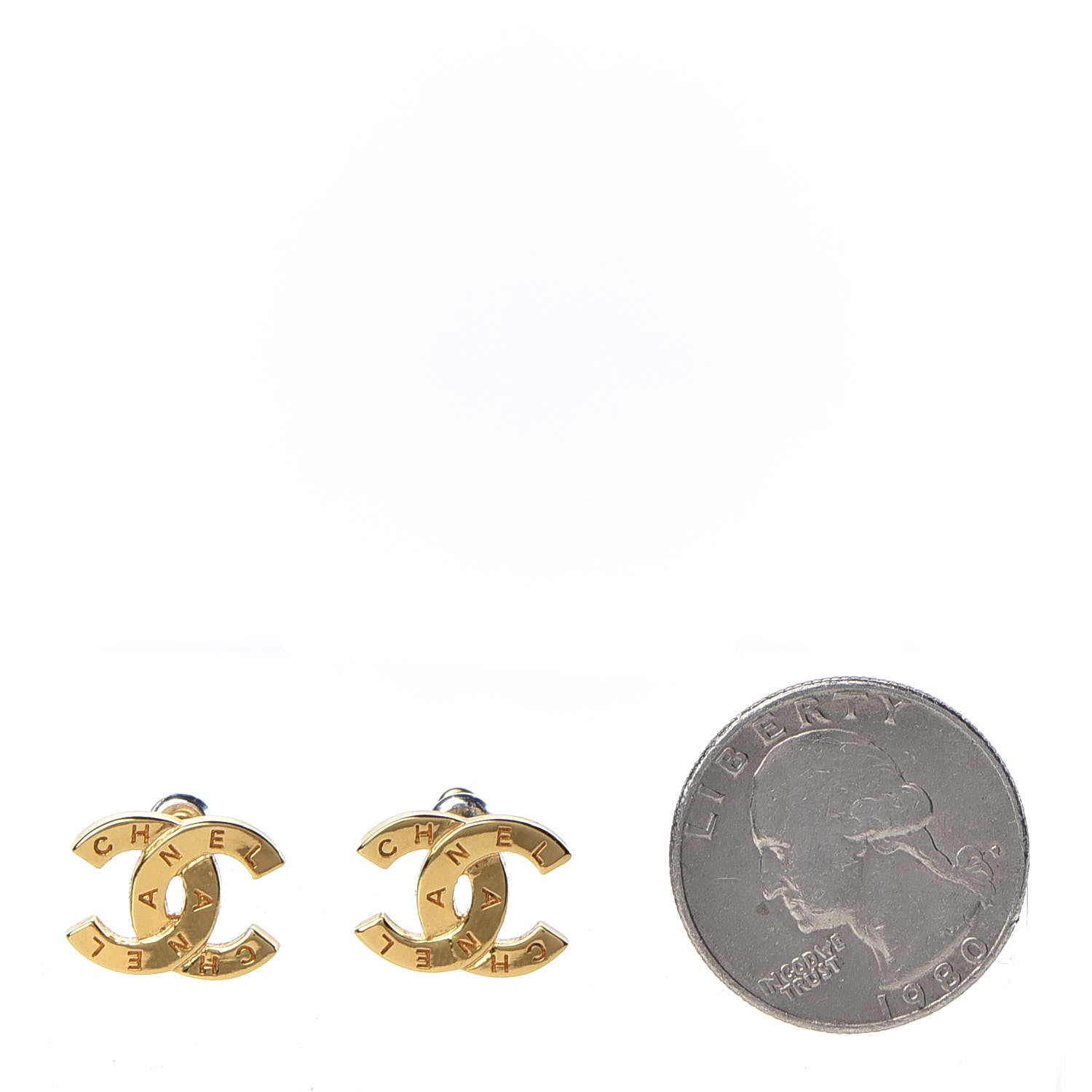 Chanel Metal Paris Button Earrings Gold 2 of 5