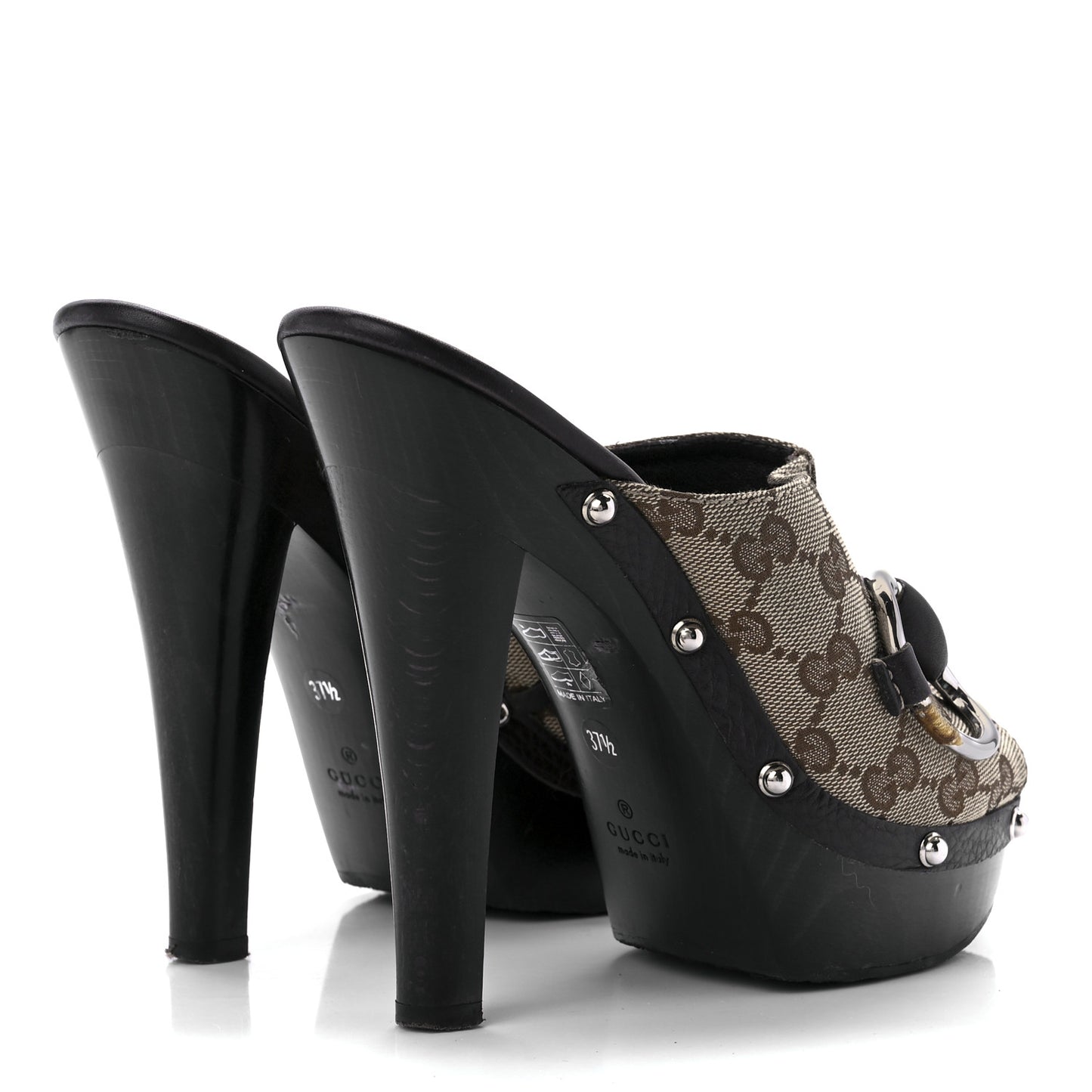 Monogram Cellarius Soft Calfskin Icon Bit Platform Clog High Heel Slide Sandals 37.5 Beige Ebony Cocoa