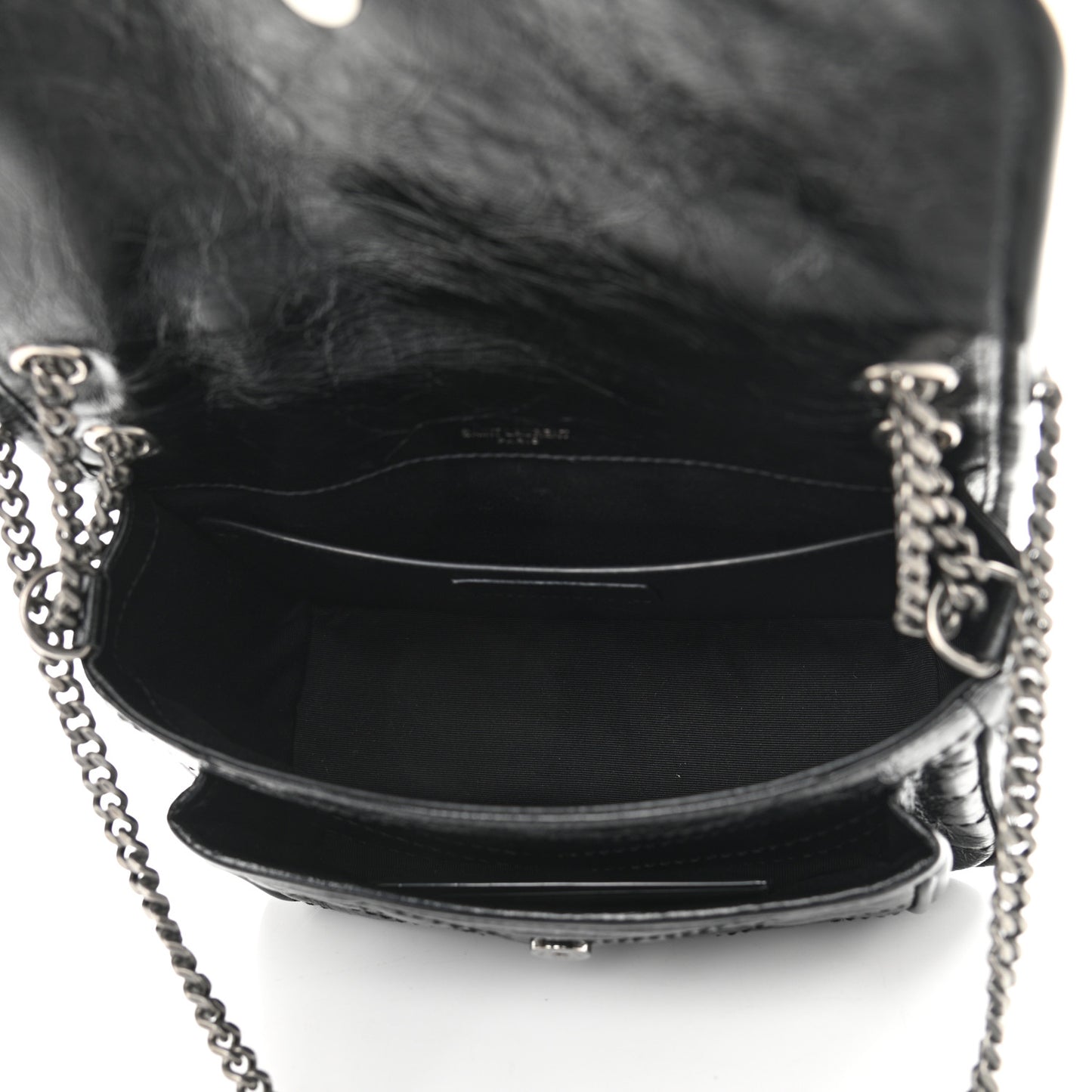 Crinkled Lambskin Matelasse Monogram Baby Niki Chain Satchel Black