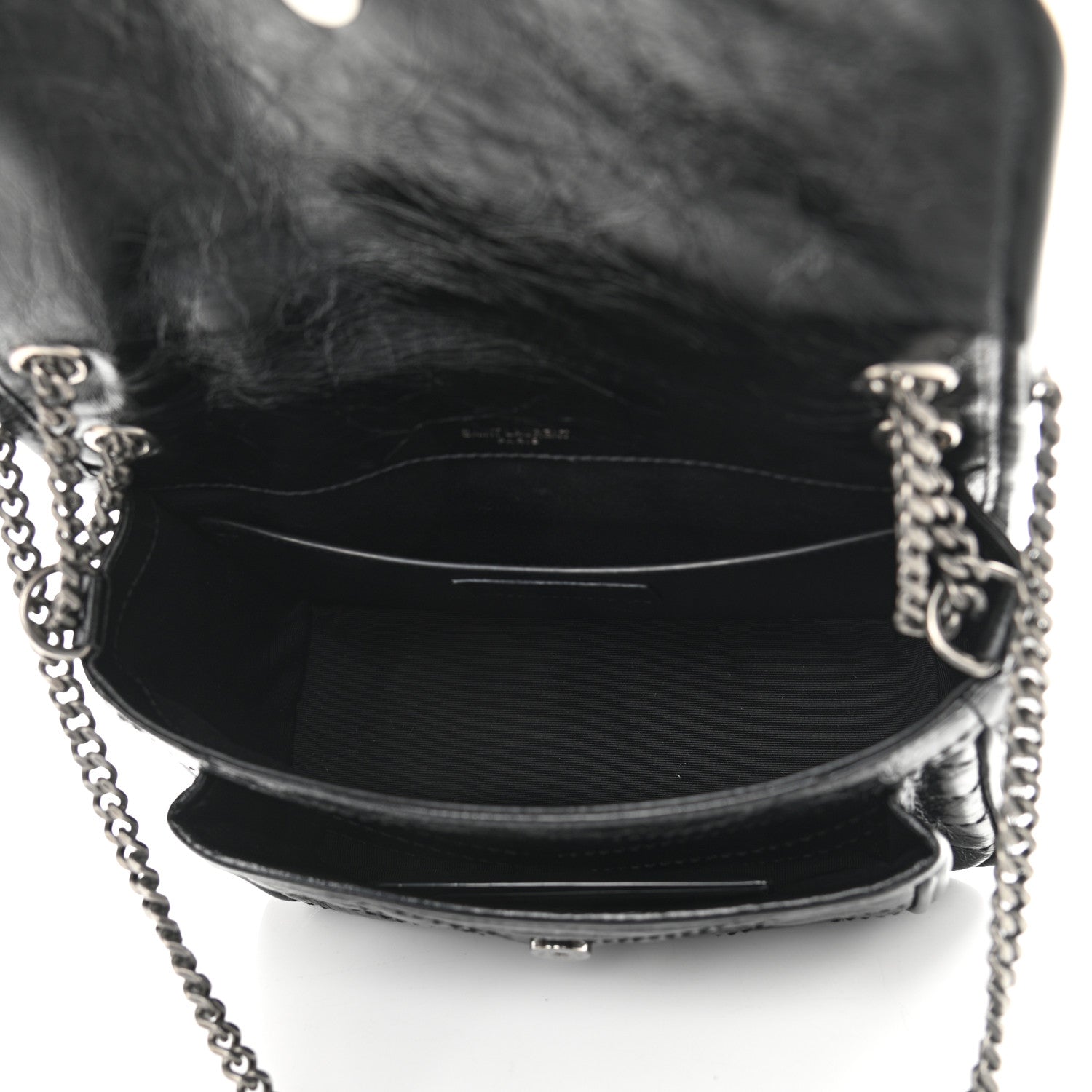 Saint Laurent Crinkled Lambskin Matelasse Monogram Baby Niki Chain Satchel Black 5 of 12