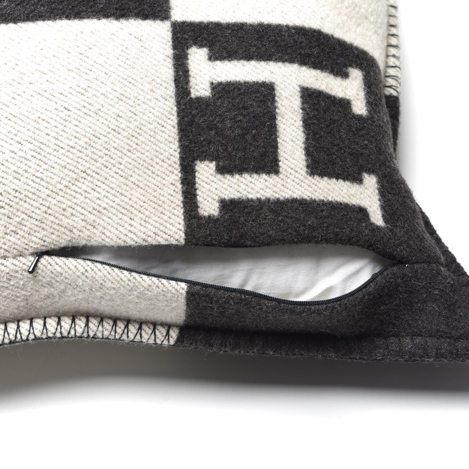 Hermes Wool Cashmere Avalon Pillow GM Ecru Gris Fonce 3 of 4