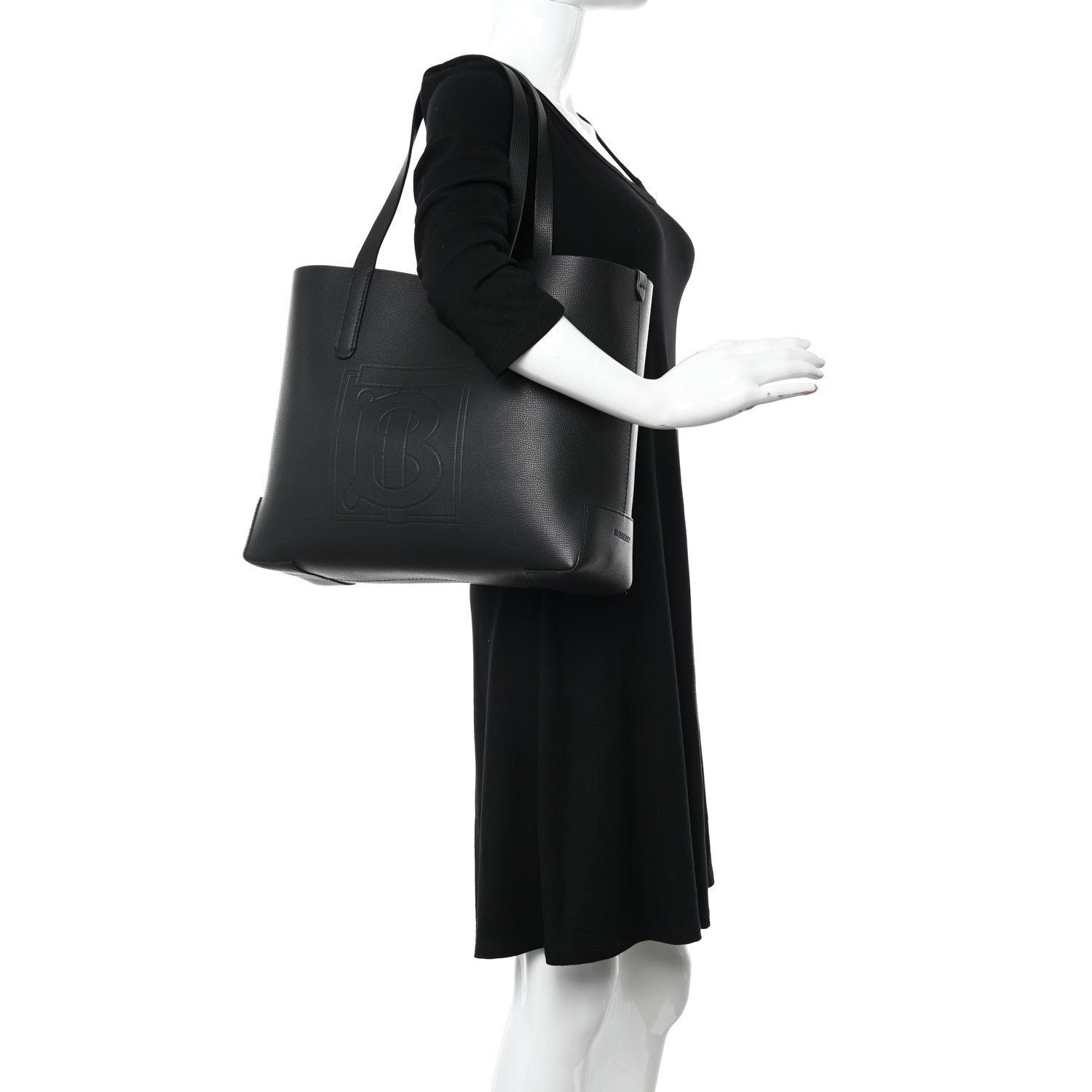 Burberry Calfskin TB Motif Embossed Medium Tote Black 2 of 10