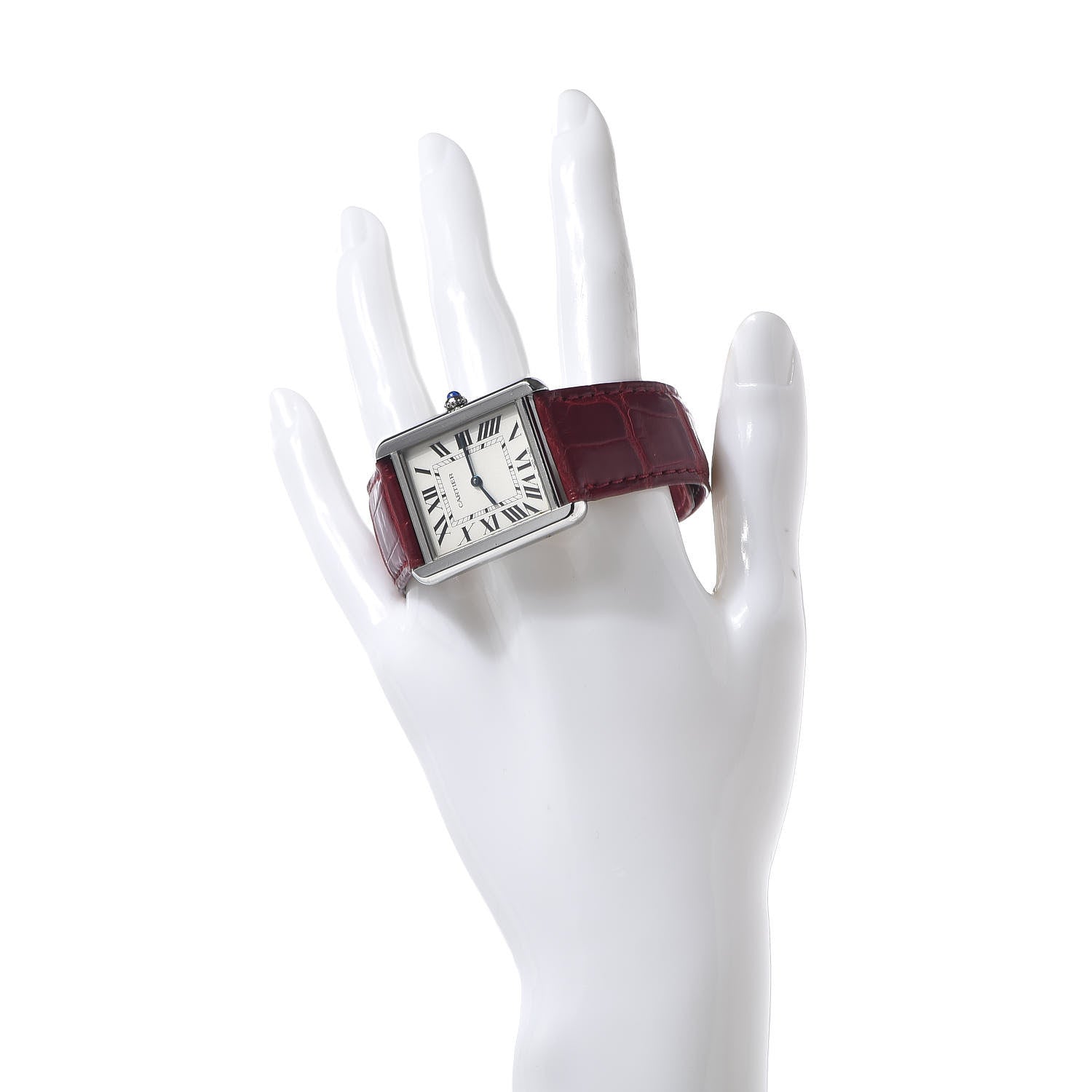 Cartier Stainless Steel Alligator 27mm Tank Solo Quartz Watch Red 2 of 9
