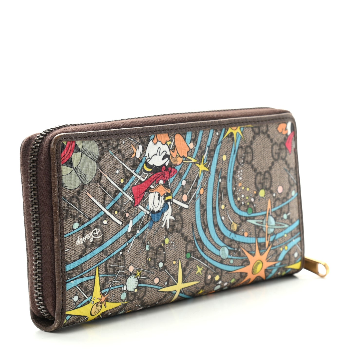 X DISNEY GG Supreme Monogram Donald Duck Zip Around Wallet Beige Multicolor New Acero