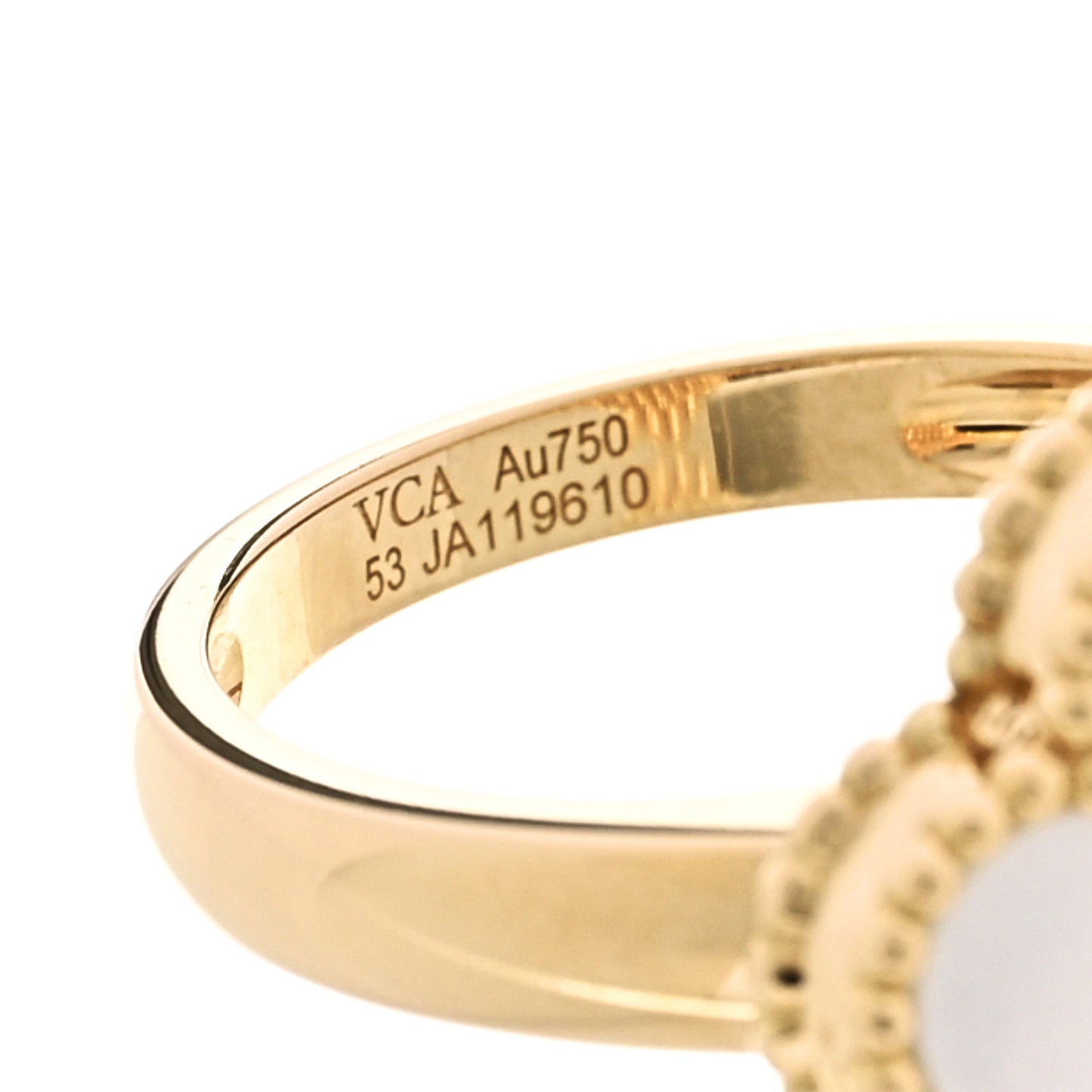18K Yellow Gold Diamond Mother of Pearl Vintage Alhambra Ring 53 6.5