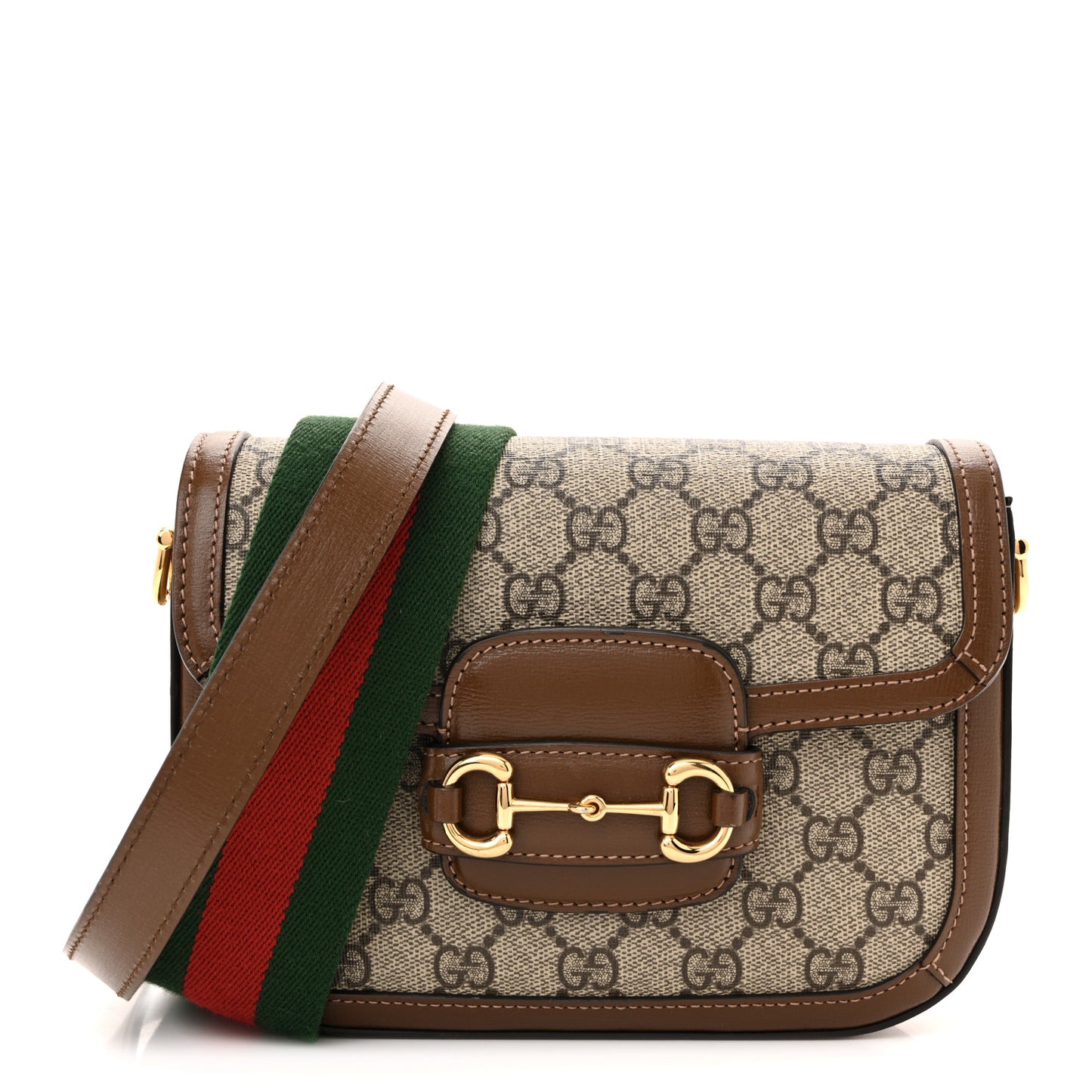 GG Supreme Monogram Web Mini Horsebit 1955 Shoulder Bag Beige Brown Sugar