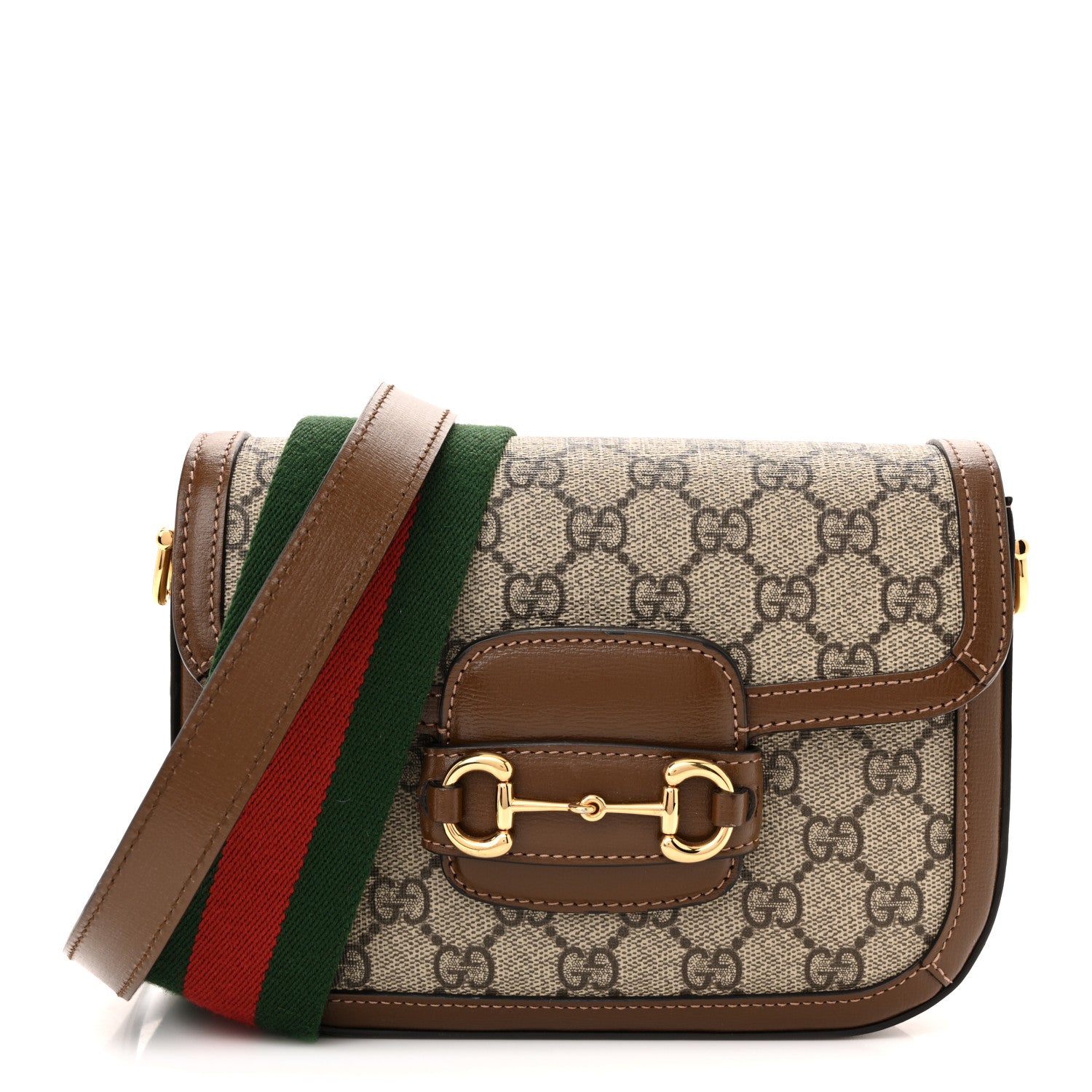 Gucci GG Supreme Monogram Web Mini Horsebit 1955 Shoulder Bag Beige Brown Sugar 1 of 13