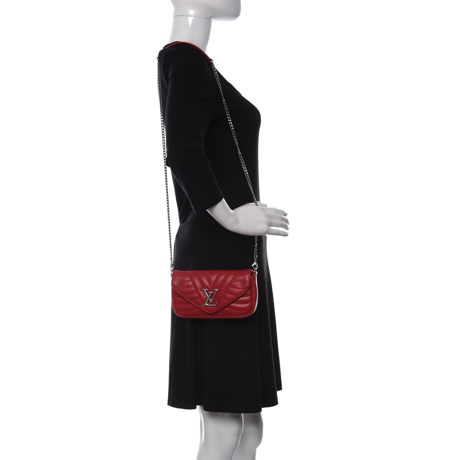 Louis Vuitton Calfskin New Wave Chain Pochette Scarlet 2 of 10