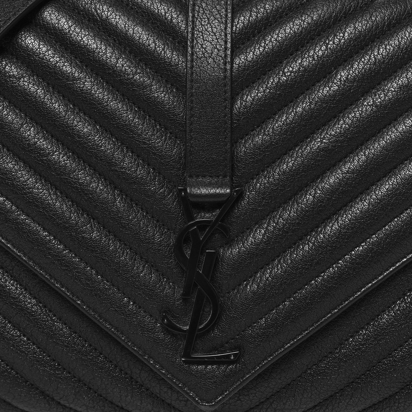 Sheepskin Matelasse Chevron Monogram Monochrome Large College Satchel Black