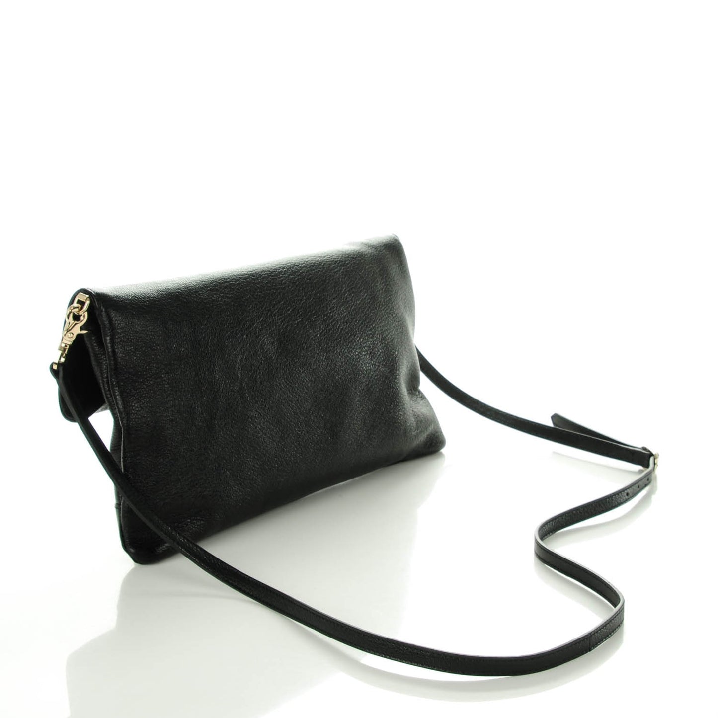 Chevre Gold Metallic Edge Hardware Envelope Clutch Black