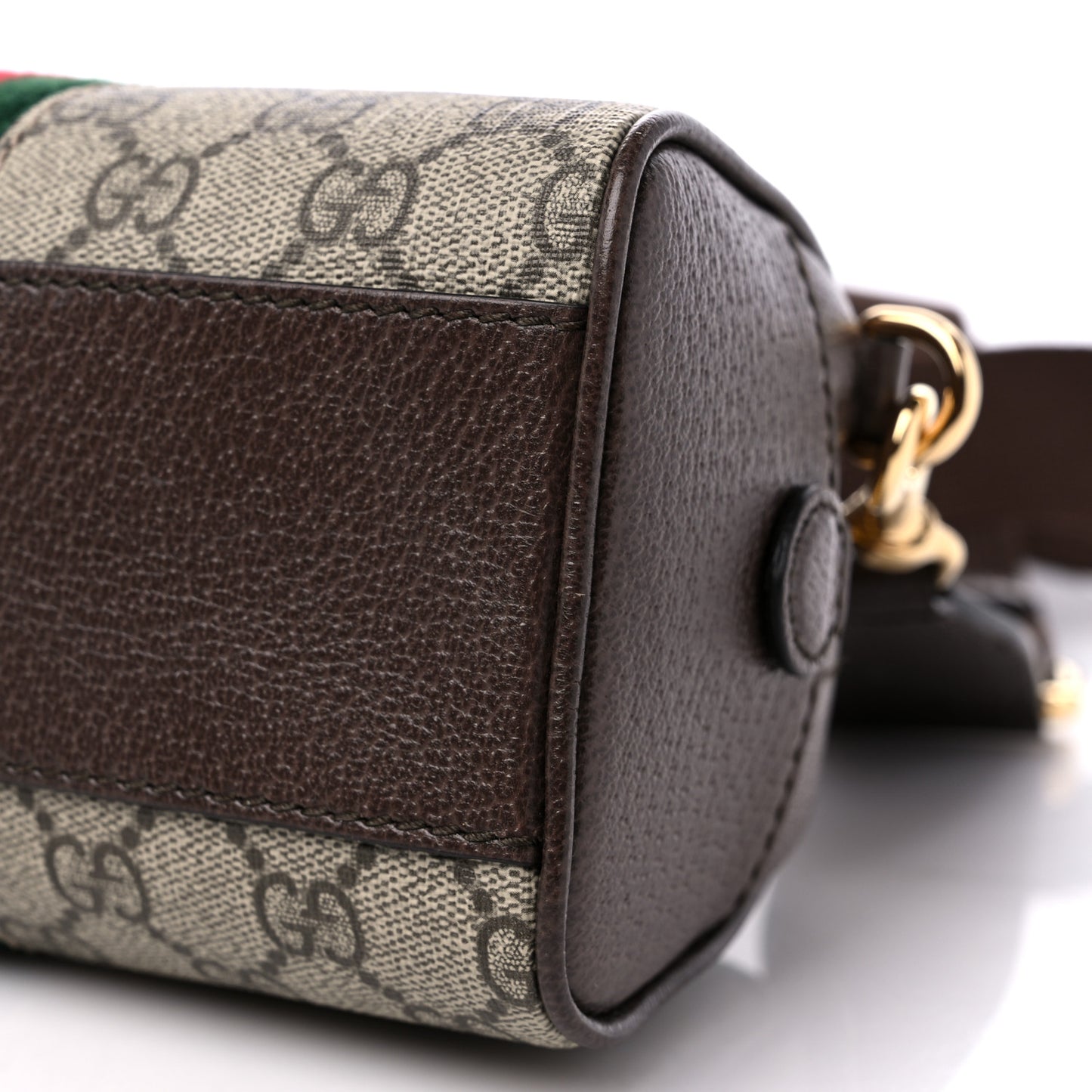 GG Supreme Monogram Textured Dollar Calfskin Web Mini Ophidia Top Handle Bowler Bag Beige Ebony New Acero