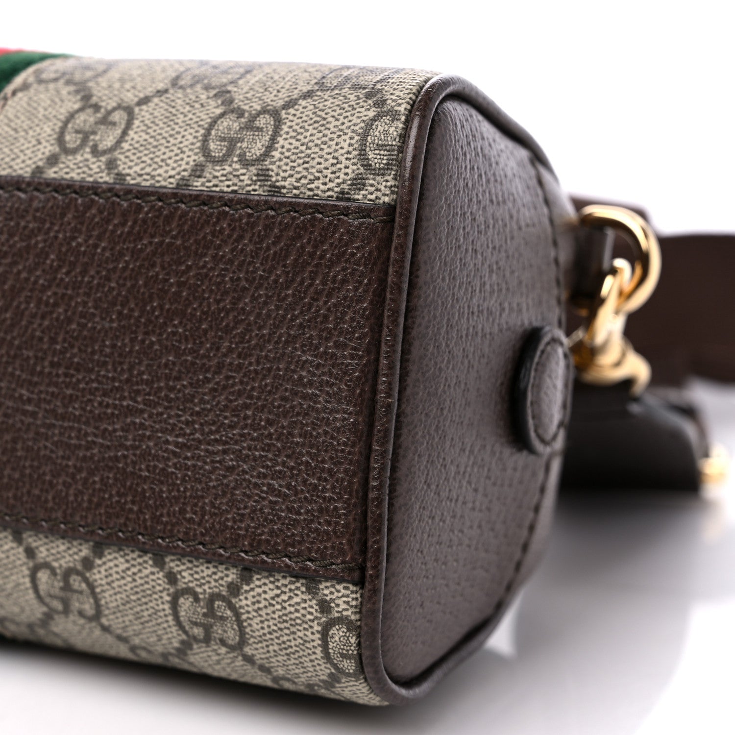 Gucci GG Supreme Monogram Textured Dollar Calfskin Web Mini Ophidia Top Handle Bowler Bag Beige Ebony New Acero 9 of 9