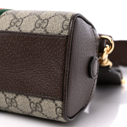 Gucci GG Supreme Monogram Textured Dollar Calfskin Web Mini Ophidia Top Handle Bowler Bag Beige Ebony New Acero 9 of 9