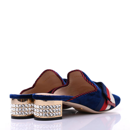 Gucci Velvet Crystal Sylvie Bow Mules 38.5 Cobalt Blue 4 of 12