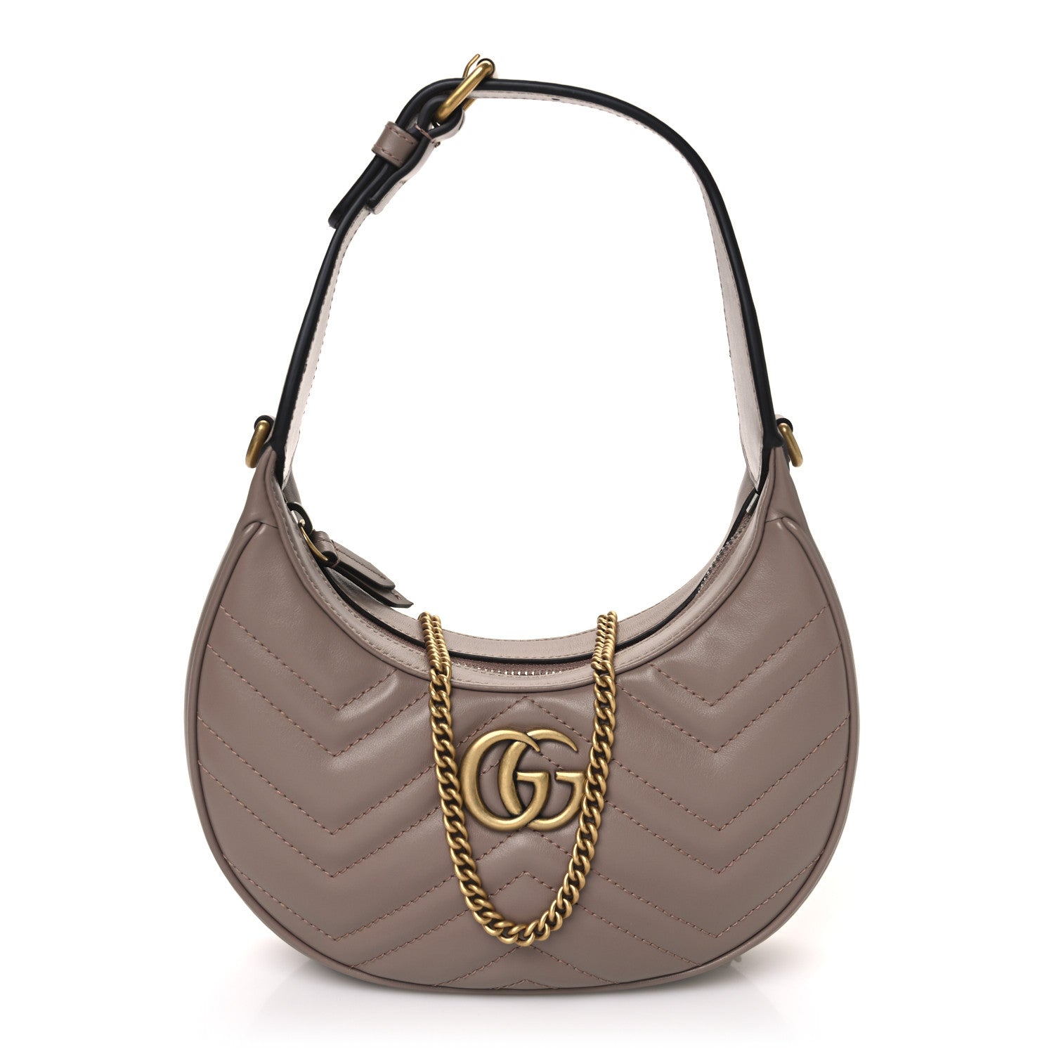 Gucci Calfskin Matelasse Chevron Mini GG Marmont Half Moon Hobo Porcelain Rose 1 of 10