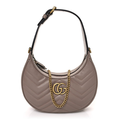 Gucci Calfskin Matelasse Chevron Mini GG Marmont Half Moon Hobo Porcelain Rose 1 of 10