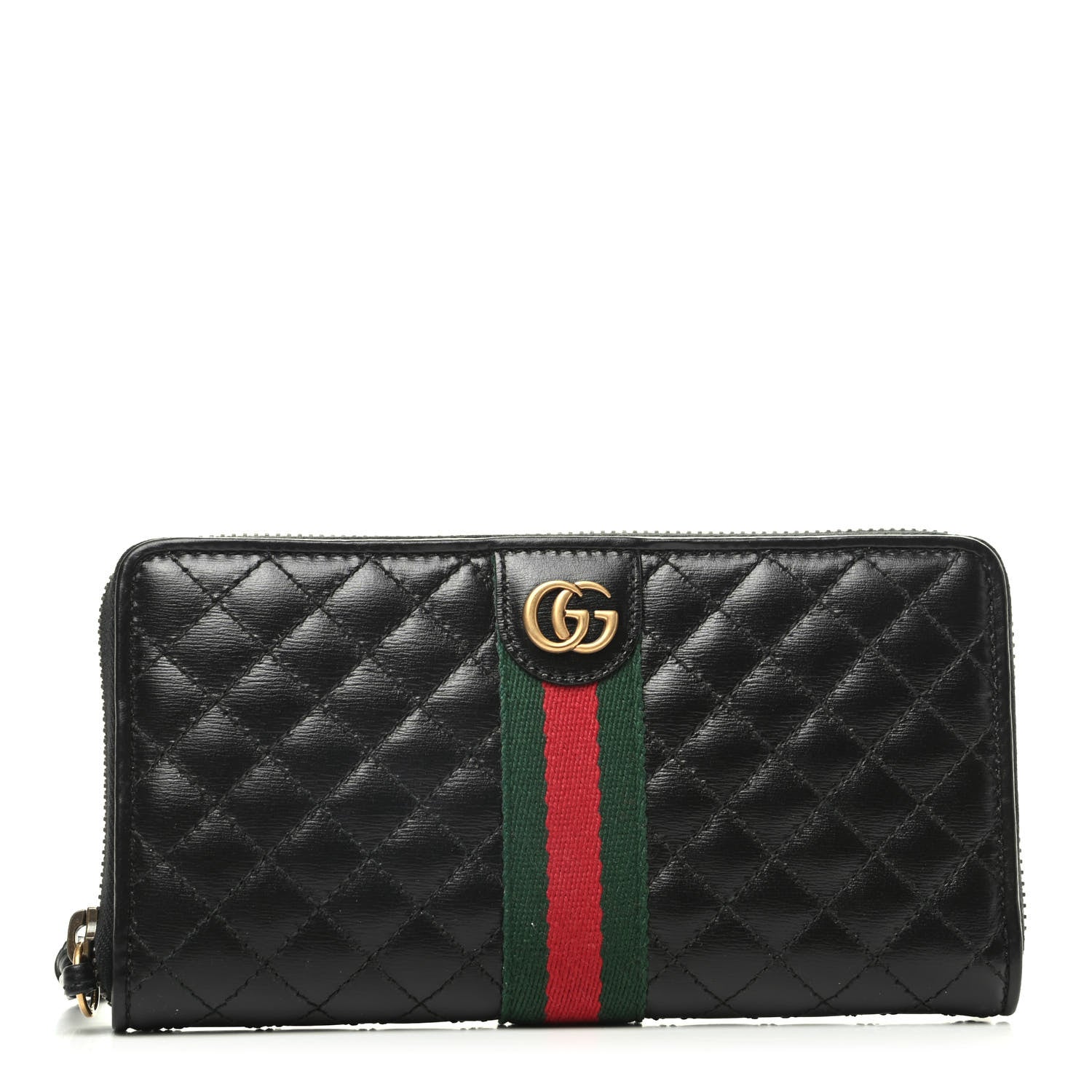Gucci Calfskin Web Trapuntata GG Zip Around Wallet Black 1 of 9