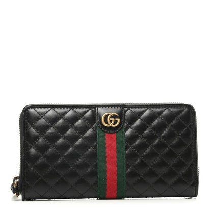 Gucci Calfskin Web Trapuntata GG Zip Around Wallet Black 1 of 9